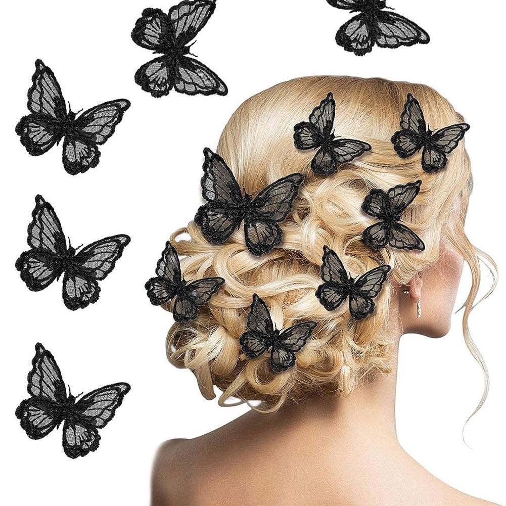 AKOAK 5-Piece Double Mesh Butterfly Hair Clips - Elegant Lace Hair Accessories for Women, Girls, Brides & Bridesmaids (Black) | Perfect for Weddings, Parties & Special Occasions