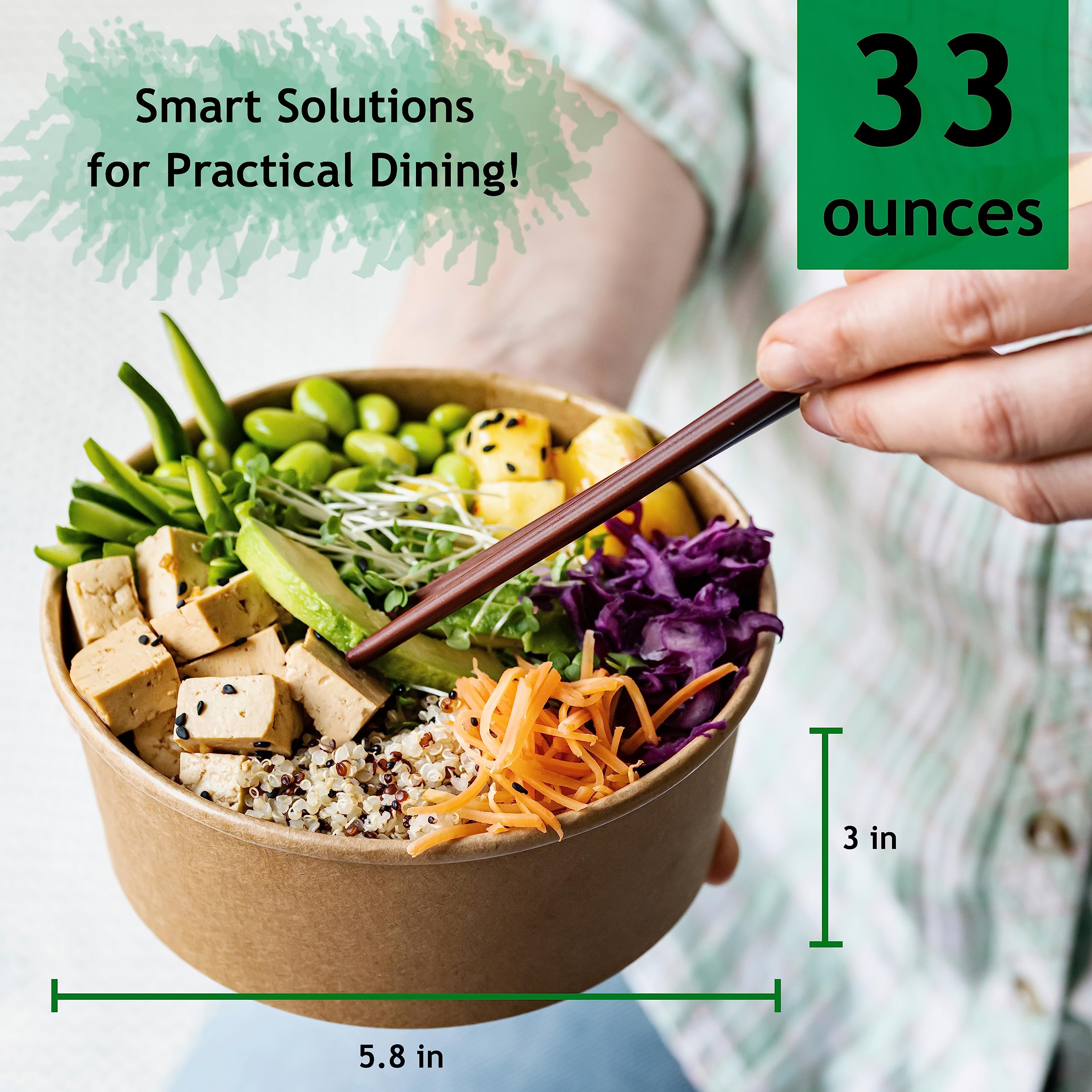 Galashield Disposable Bowls with Lids - 33oz Eco-Friendly Paper Food Containers for Meal Prep, Salads, Ramen & Takeout (50 Sets) | Perfect for Parties, Picnics & Office Lunches