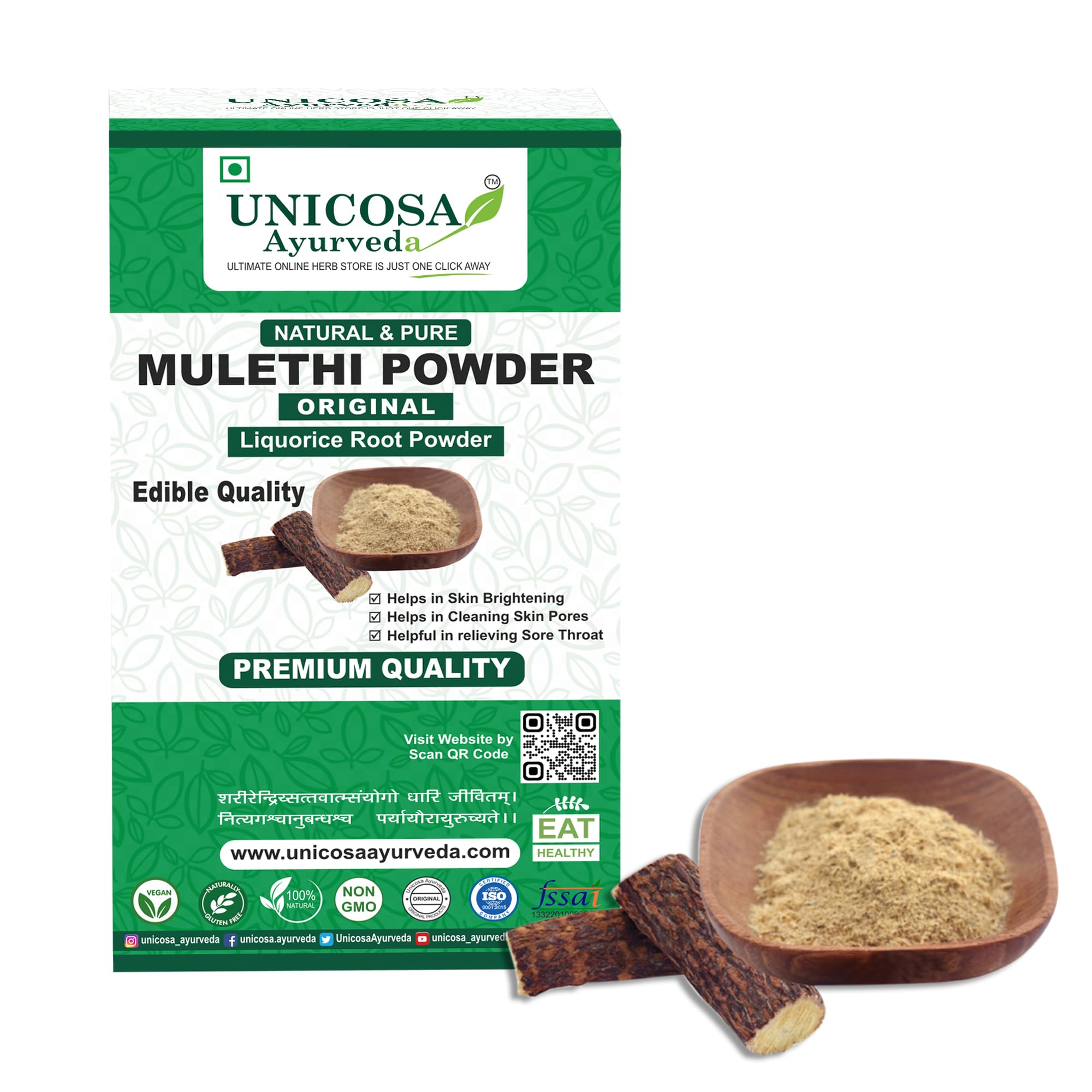 UNICOSA Ayurvedic Natural Mulethi Powder (Licorice Root Powder) 200g - Skin Whitening, Hair & Face Care | Yashtimadhu for Glowing Skin & Healthy Hair | Perfect for DIY Beauty Masks & Herbal Teas