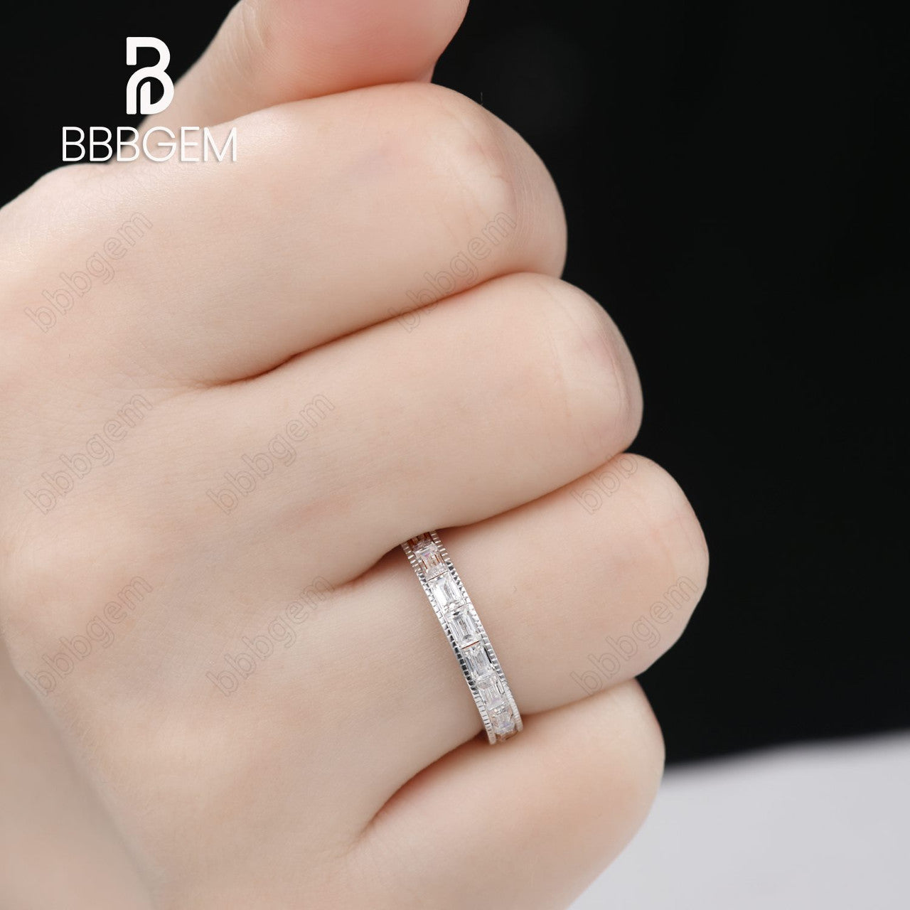 14k White Gold Moissanite Wedding Band - Baguette Cut Engagement Ring for Women | Perfect for Bridal, Anniversary & Special Occasions