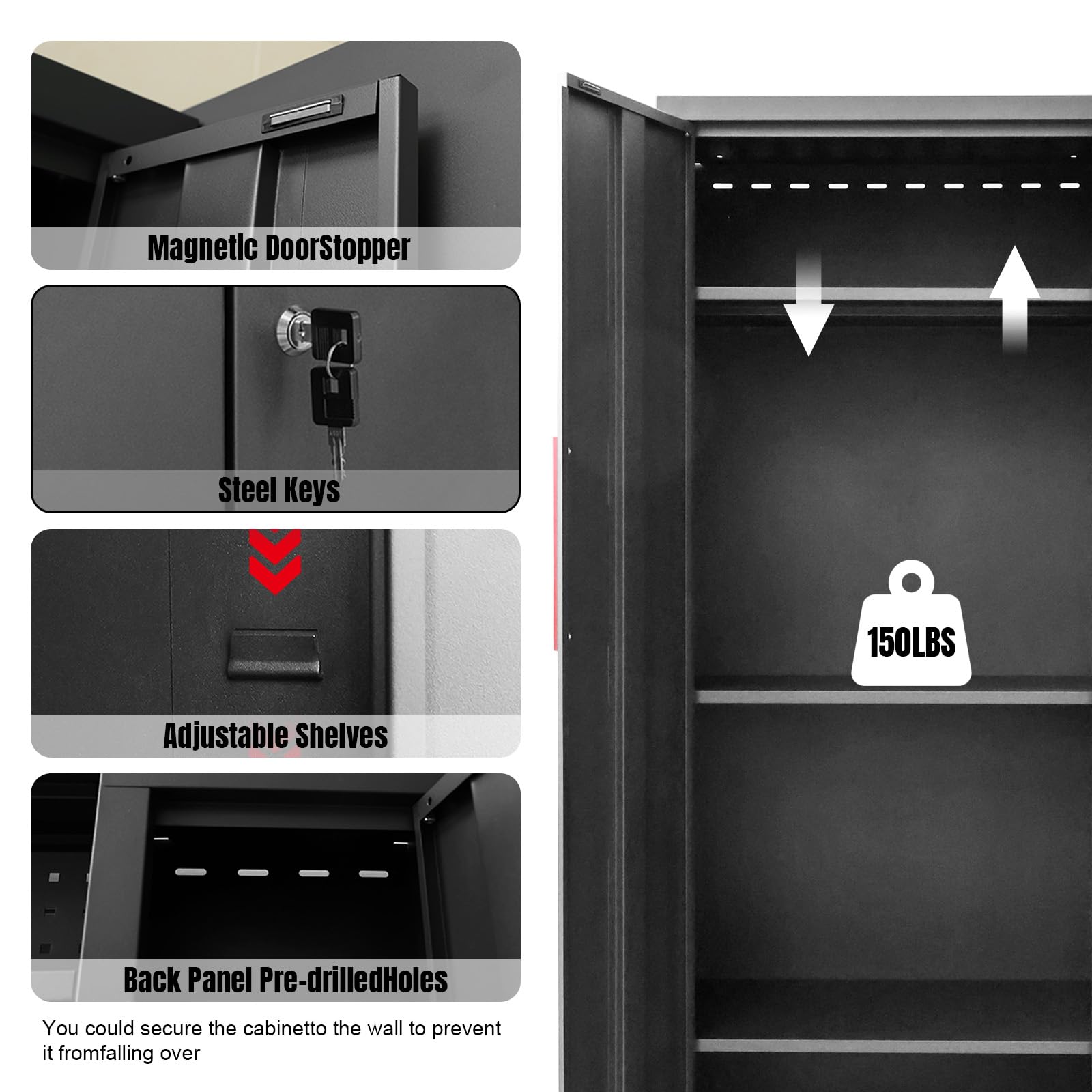 GSSTANDARD 6-Piece Black Garage Storage Cabinet Set with Steel Cabinets, Drawers & Rolling Chest - Heavy Duty Workshop Organization System with Pegboard - Perfect for Garage Tool Storage, DIY Projects & Home Workshop Organization