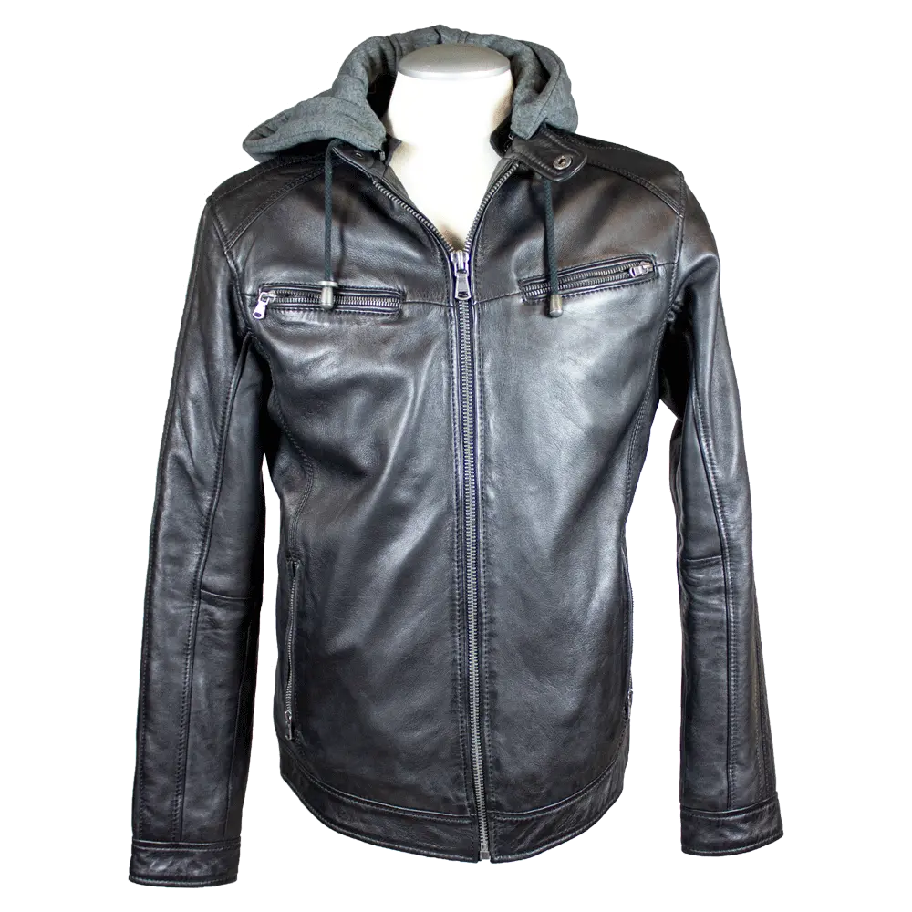 BOL Men's Hooded Snap Collar Leather Jacket - Stylish & Durable Motorcycle Jacket for Riding, Casual Wear & Outdoor Adventures