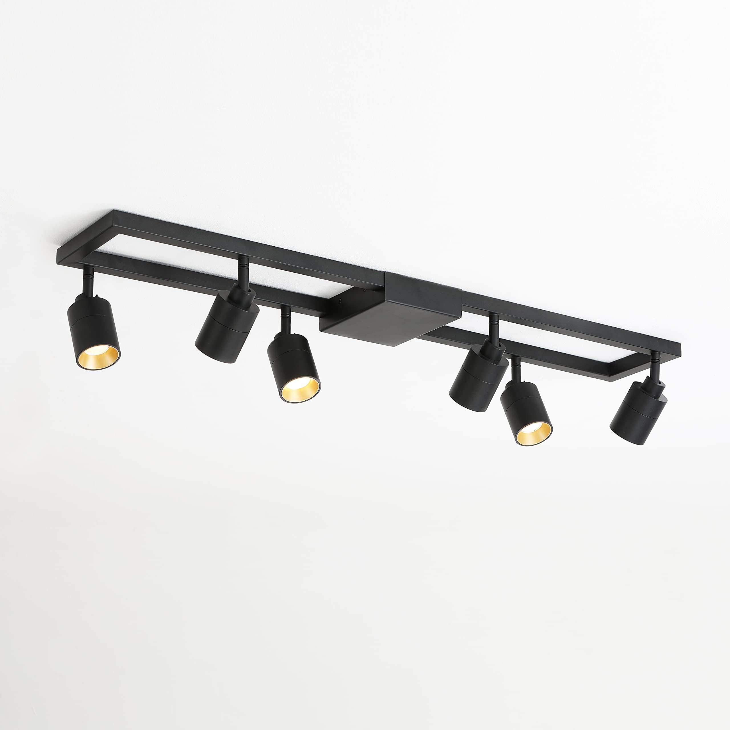Shura 6-Light Black LED Ceiling Light with Rotatable Heads - 3000K Warm White, 2730 Lumens, Adjustable Flush Mount Lighting Fixture for Living Room, Bedroom, Kitchen & Office