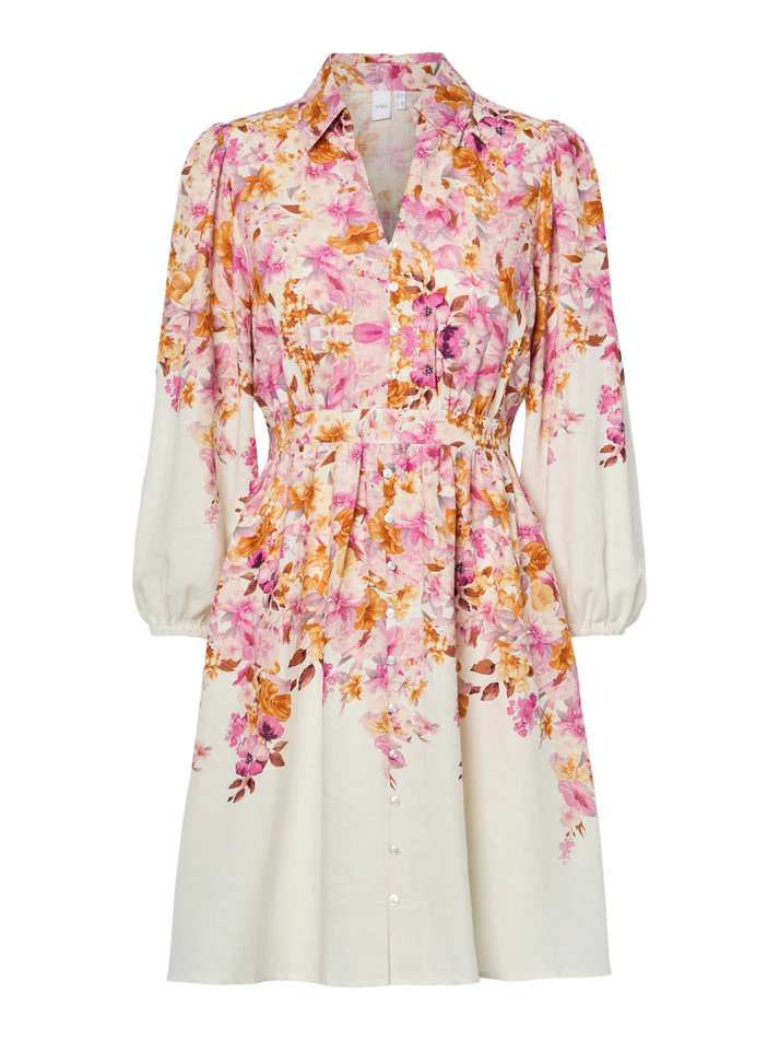 Cleo Long Sleeve Mini Dress - Floral Print in Birch Color | Women's Casual & Party Wear for Date Night, Office, and Special Occasions