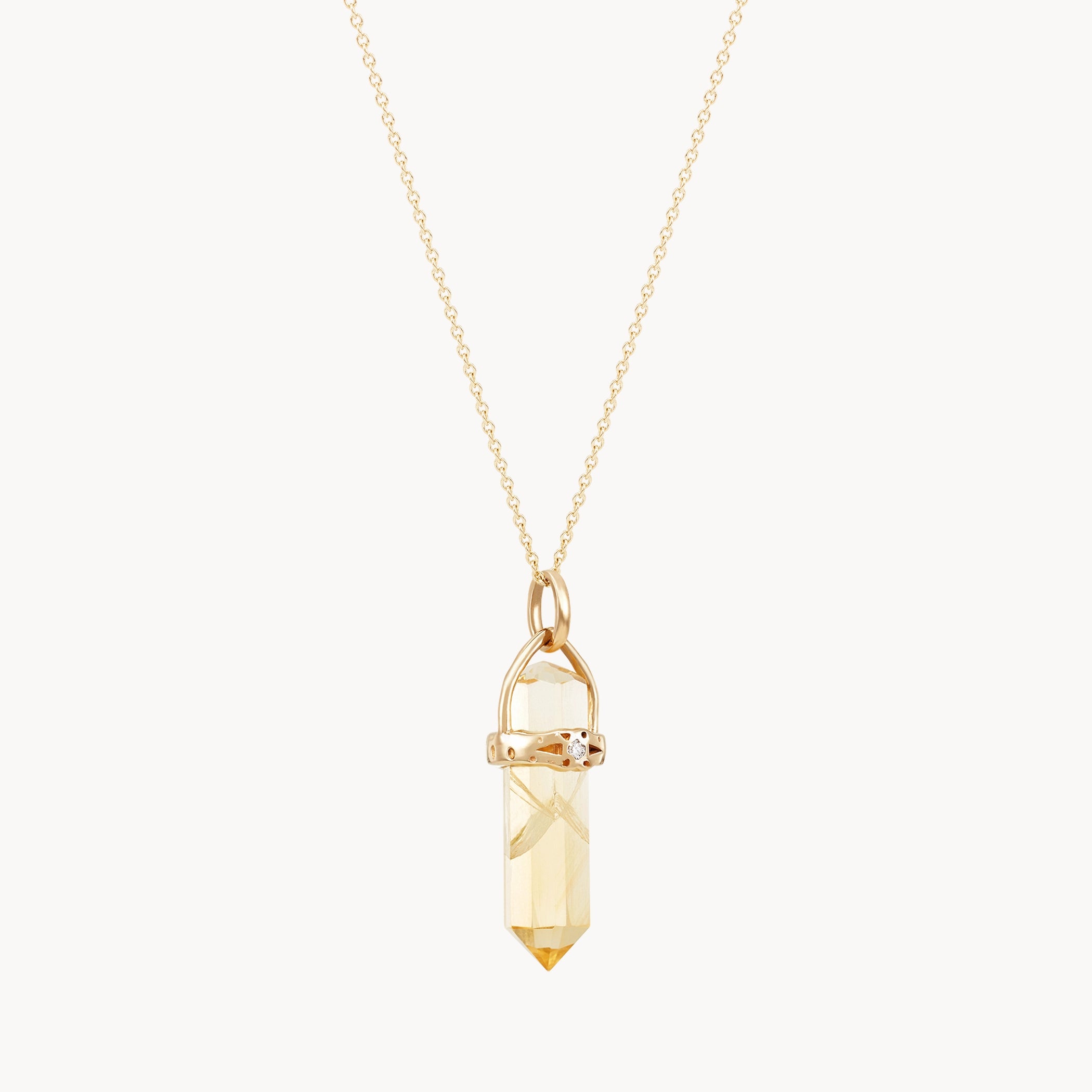 10K Yellow Gold Citrine Amulet with White Sapphire - Abundant Love Gemstone Jewelry for Women - Perfect for Gifts, Meditation & Spiritual Healing