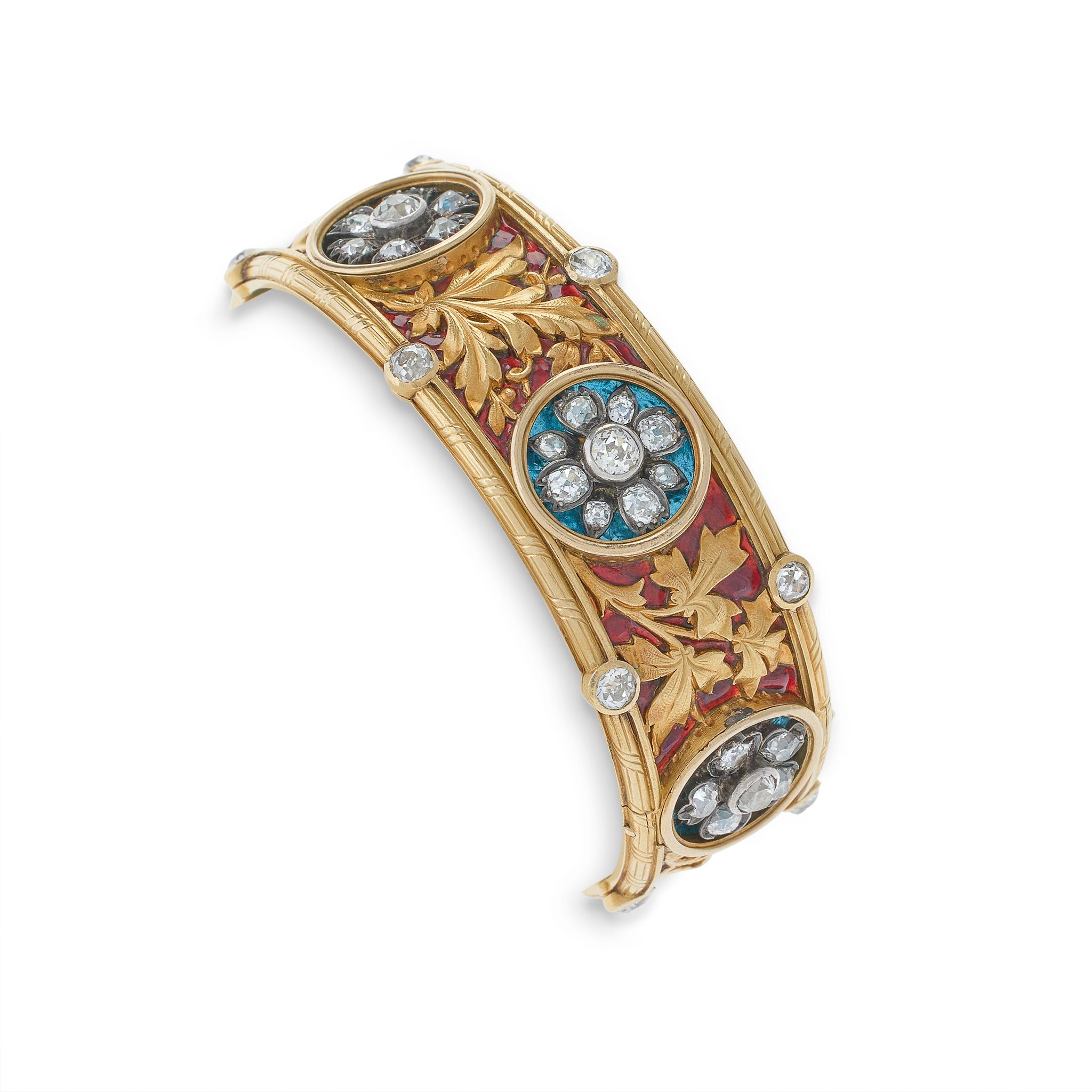 Bapst & Falize Paris Diamond & Enamel Bangle Bracelet - Vintage Luxury Jewelry for Women, Elegant Gift for Anniversary & Special Occasions