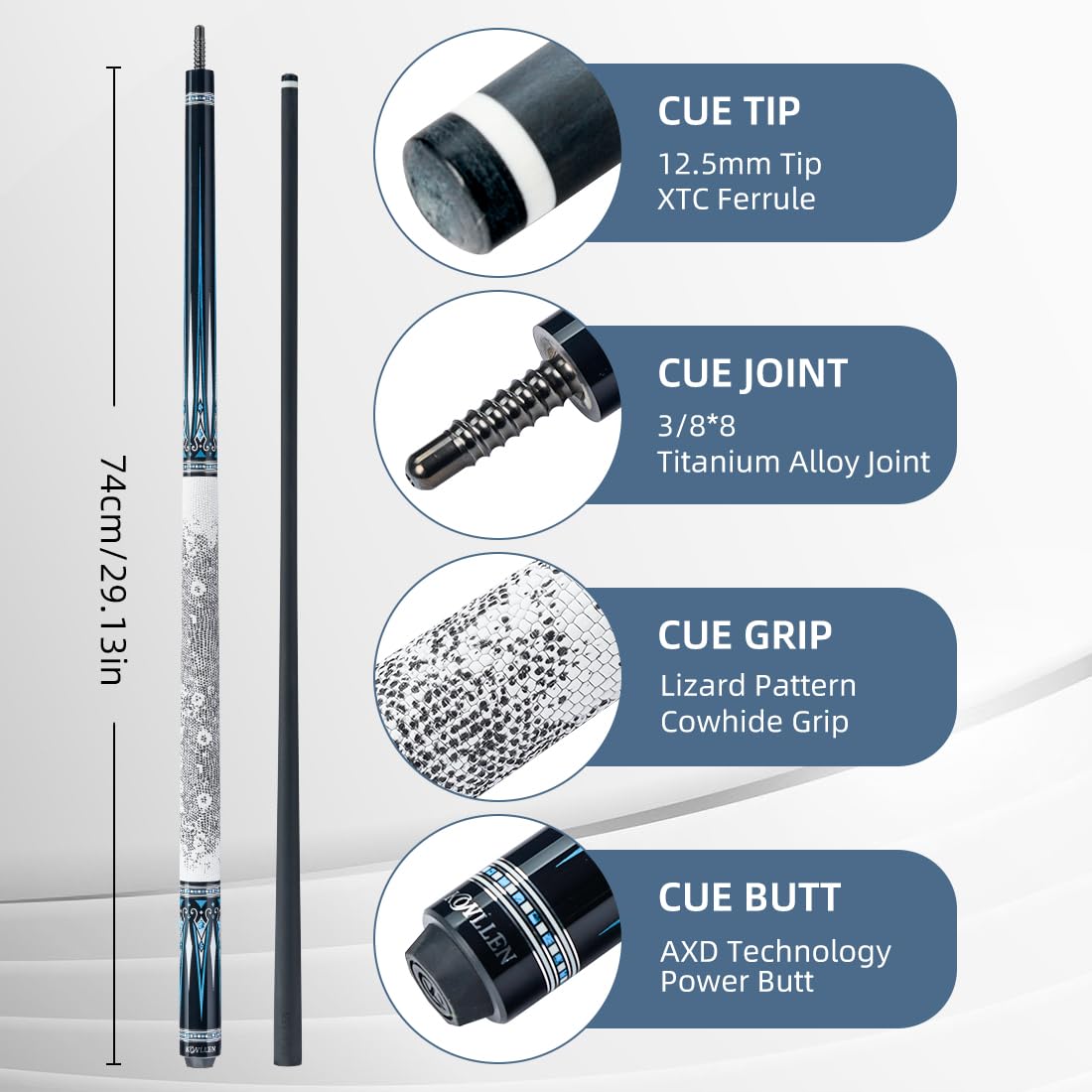 KONLLEN 58-inch Professional Carbon Fiber Pool Cue Stick - Low Deflection Billiard Cue with 12.5mm Tip for Adults | Full Carbon Technology, Pro Taper & Ultra-Smooth Finish | Perfect for Competitive Play, Home Game Rooms & Pool Halls