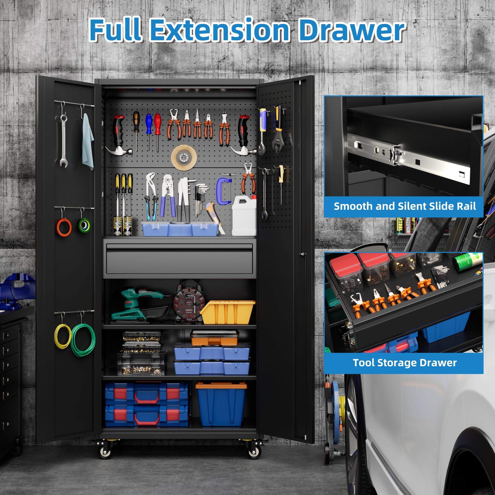 Heavy-Duty Metal Storage Cabinet with Wheels - Steel Utility Cabinet with 1 Drawer & 2 Adjustable Shelves for Home, Office, Kitchen, School & Pantry Organization | Perfect for Garage Storage, Classroom Supplies & Kitchenware Organization
