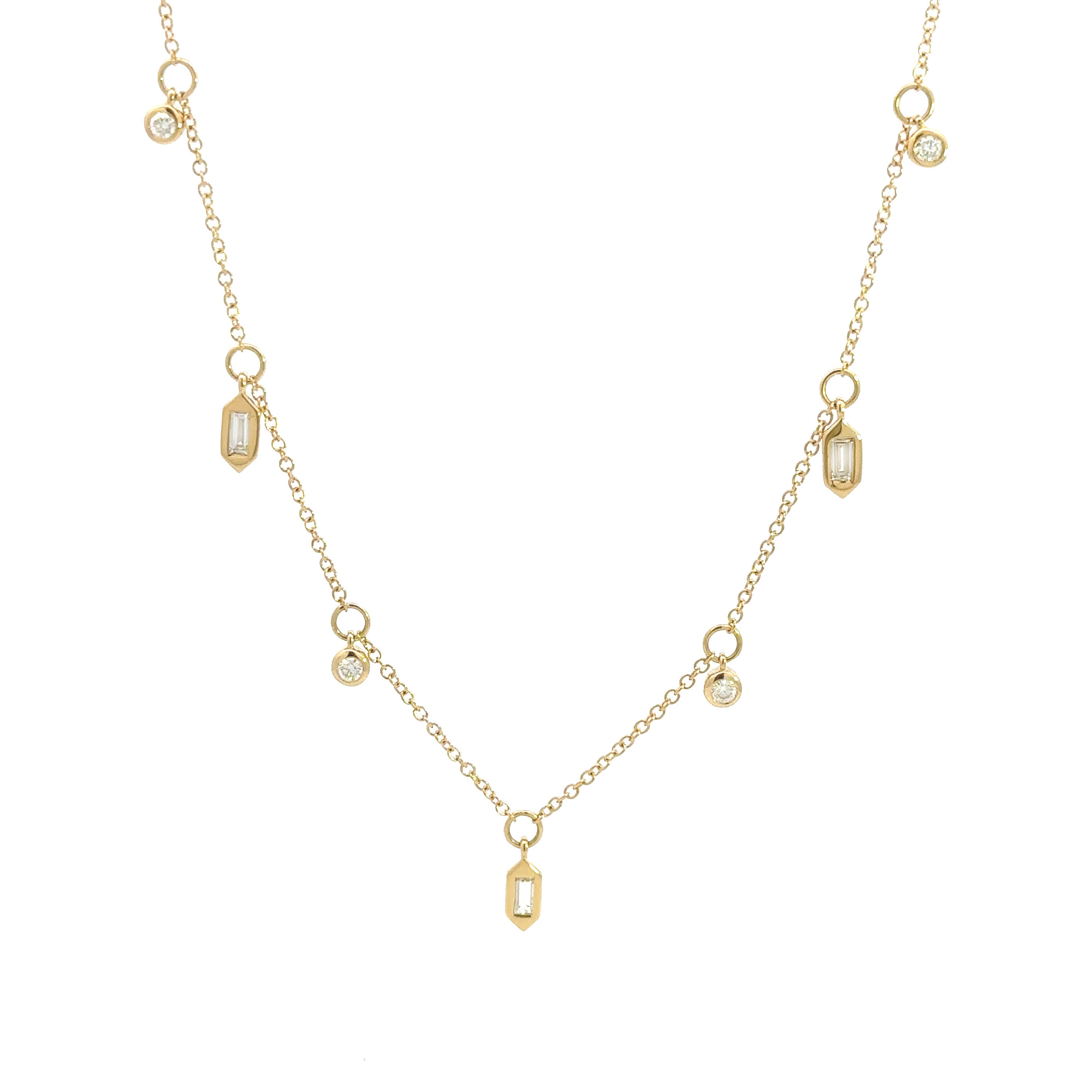 Shy Creation Diamond Baguette Bezel Necklace - 14K Gold Pendant for Women | Elegant Layering Jewelry for Date Night & Special Occasions