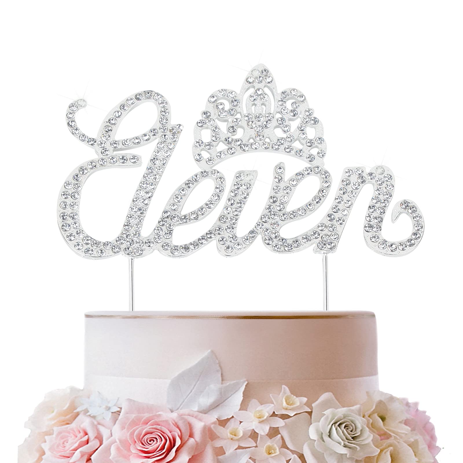 LINGTEER Silver Bling Crystal Rhinestone 11th Birthday Cake Topper with Crown - Happy Eleventh Birthday Party Decorations & Gift Supplies for Girls & Boys - Perfect for Birthday Cakes, Cupcakes, and Celebration Photos