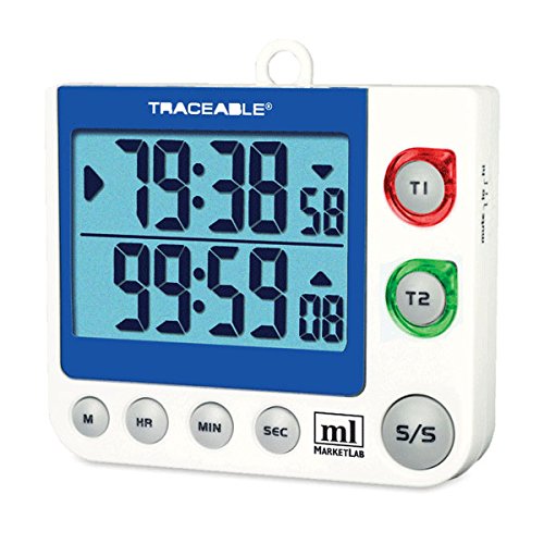 Traceable Flashing LED Alert Big-Digit Dual Channel Timer - Digital Countdown Timer with Large Display for Kitchen, Gym, Classroom, and Office Use