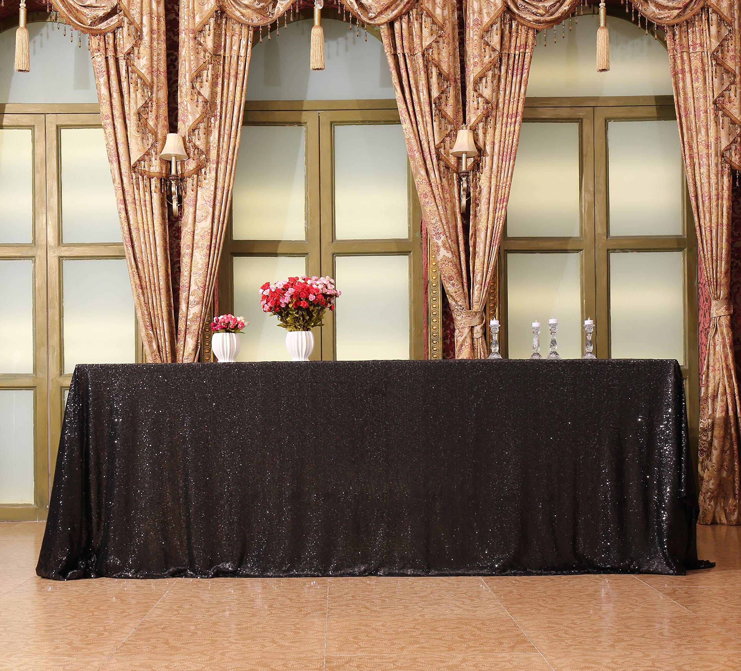 SquarePie 60 x 102 Inch Black Sequin Tablecloth - Sparkly Party Table Cover for Halloween, Wedding, Birthday, Christmas Decorations - Perfect for Banquet, Dining Table, Photo Backdrop, and Event Decor