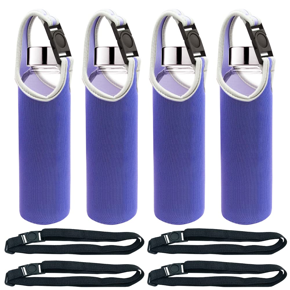 DanziX 4 Pack Neoprene Water Bottle Carrier with Adjustable Shoulder Straps - Fits 16oz to 20oz Sports Bottles (Purple) - Perfect for Gym, Hiking, Camping & Outdoor Activities