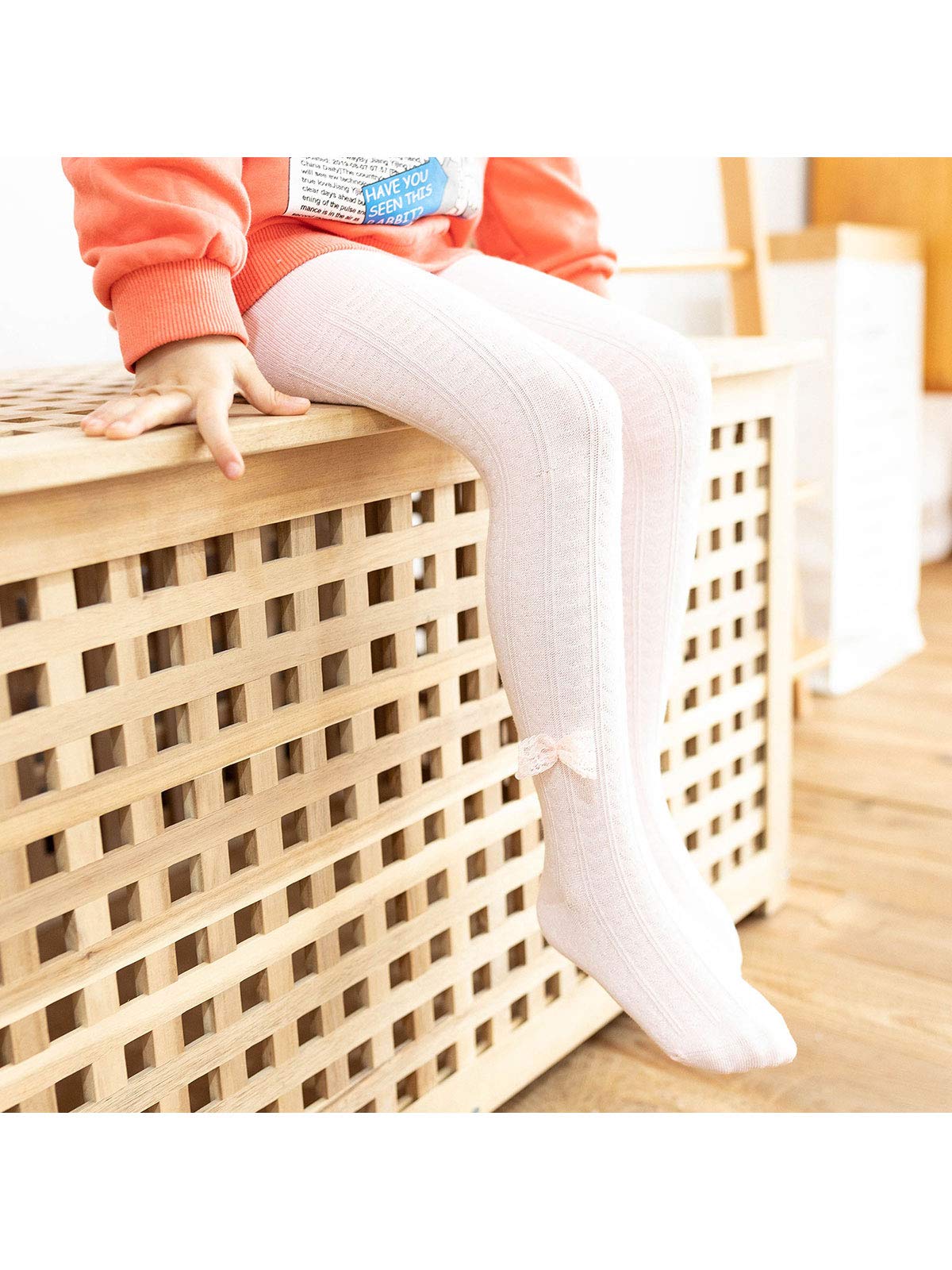 Azue Baby Girls Cable Knit Leggings - Soft Seamless Tights with Bowknot for Toddlers & Newborns | Warm Winter Pants, Stockings for Infants | Perfect for Playtime, Daycare & Family Photos