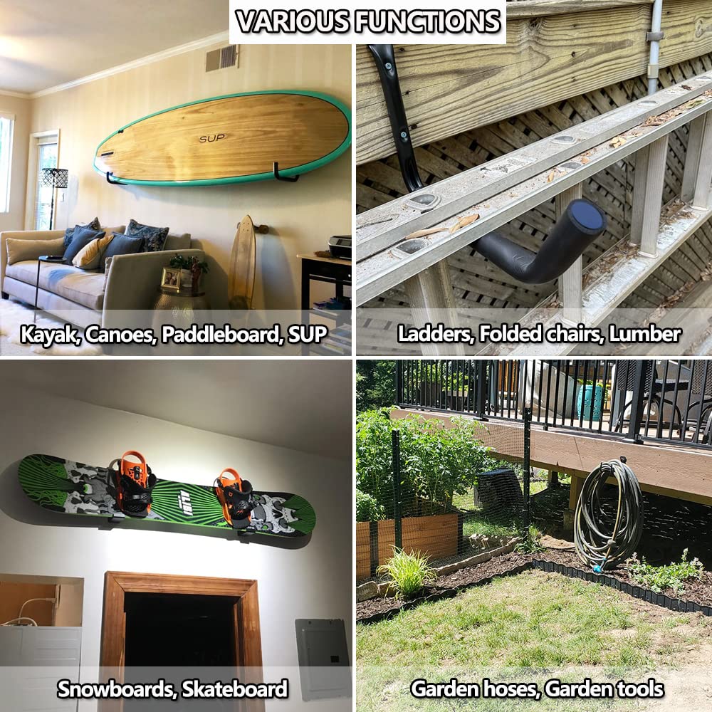 Heavy Duty Kayak Racks for Outdoor Storage - Wall Mount for Paddle Boards, Canoes, Bikes, Ladders, Folding Chairs, Surfboards, Snowboards & Tools - Perfect for Garage, Shed or Backyard Organization