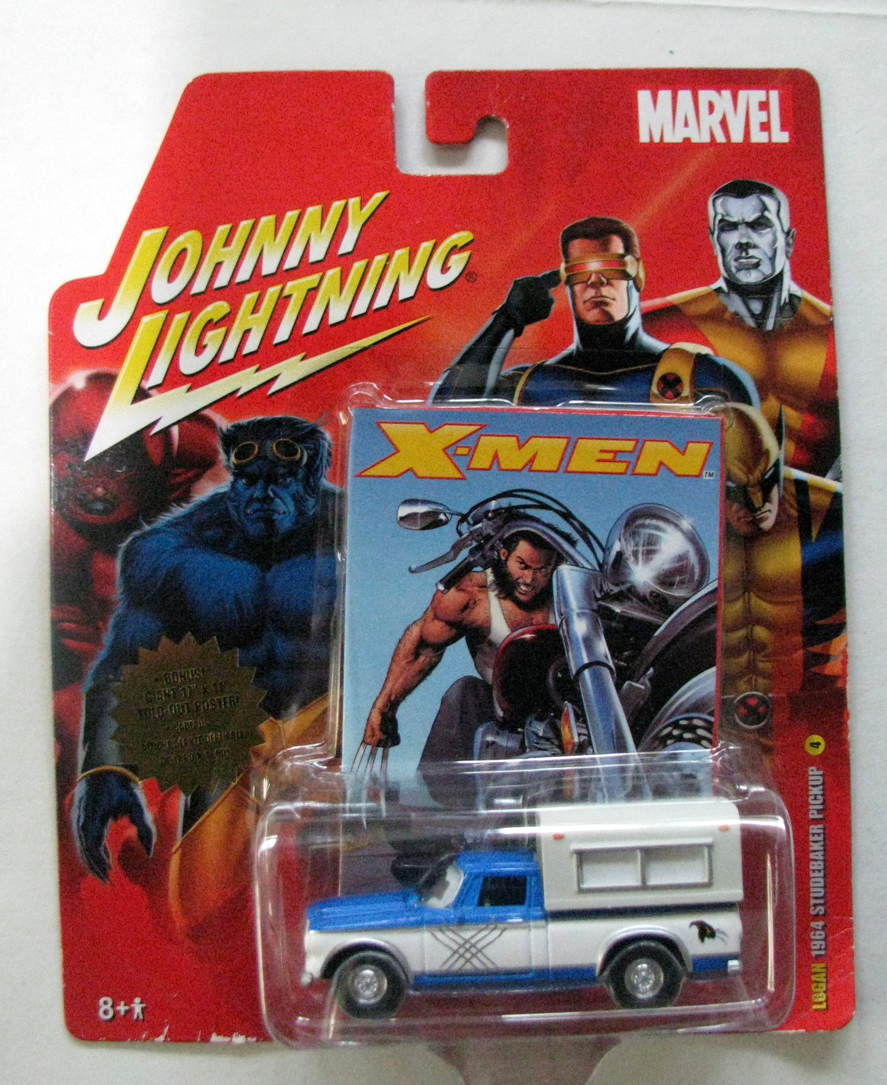 Johnny Lightning Marvel X-Men Logan 1964 Studebaker Pickup Diecast Car with Bonus Poster - Collectible Action Figure Toy for Superhero Fans & Comic Book Lovers - Perfect for Display, Gifts, and Marvel Collections