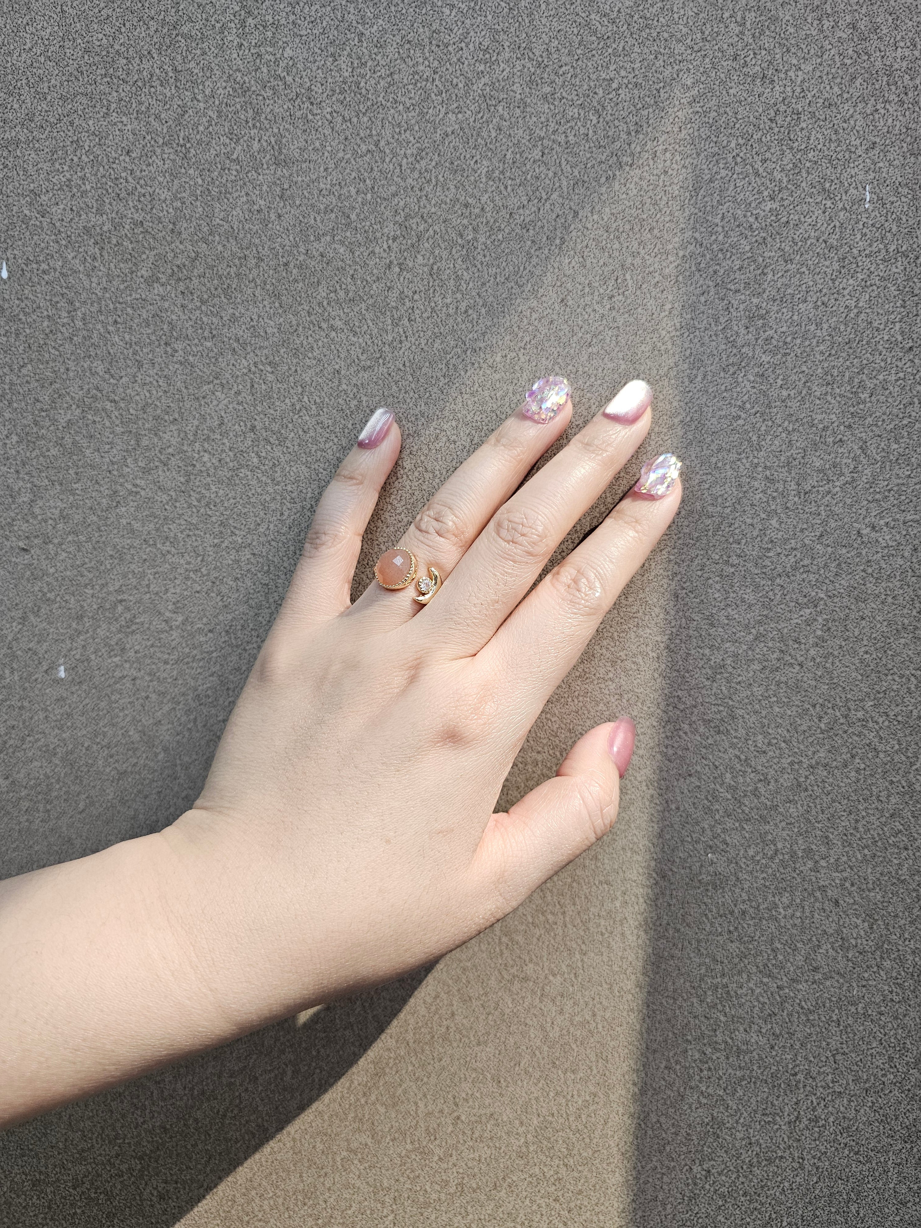 Orange Moonstone & Zircon Open Ring PR017 - Elegant Boho Jewelry for Women, Perfect for Weddings, Parties & Everyday Wear