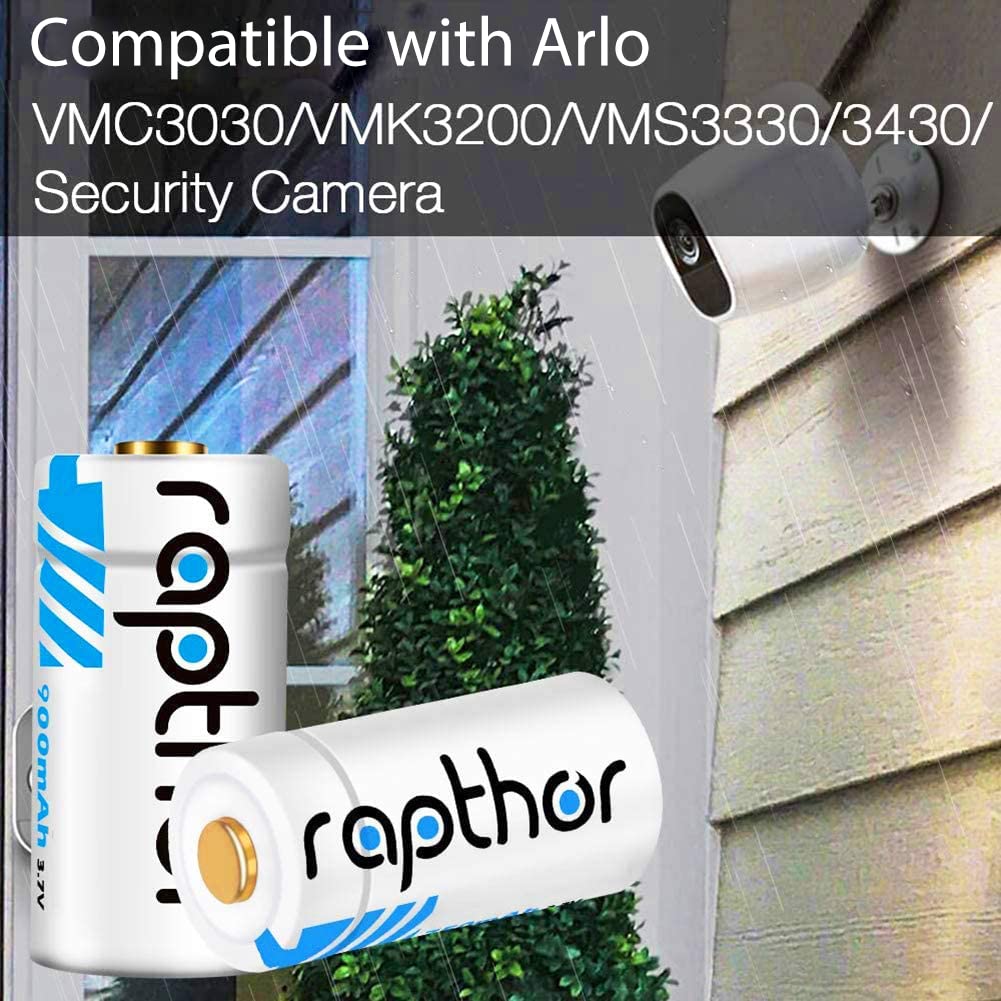 Rapthor 123A Lithium Batteries 900mAh 8 Pack - Long-Lasting Power for Arlo Wireless Cameras, Flashlights, Smart Sensors & Alarm Systems (550 Cycles) | Ideal for Home Security, Emergency Lighting & Smart Devices