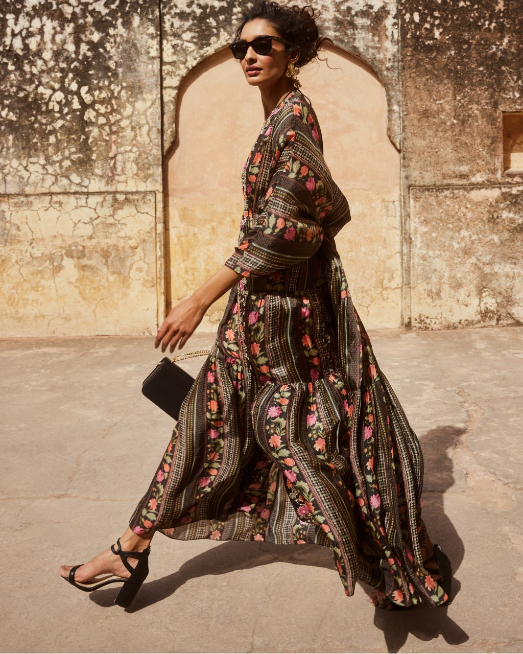 Elegant Black High Slit Kaftan Set - Flowy Maxi Dress with Side Slit for Women | Perfect for Beach Vacations, Pool Parties & Summer Evenings