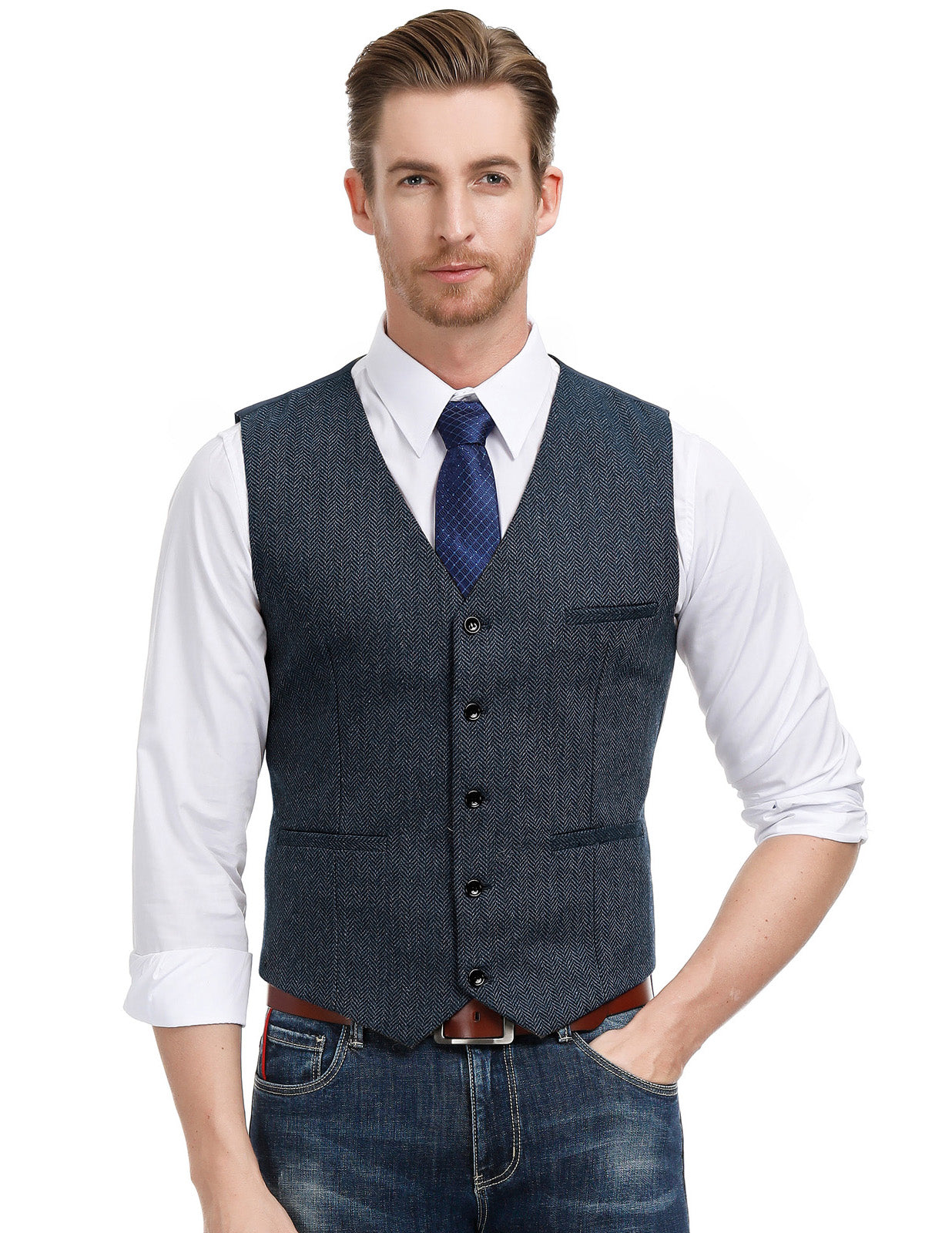 Slim Fit Men's V Neck Single Breasted Waistcoat Vest - Formal & Casual Wear for Weddings, Office & Layering Outfits