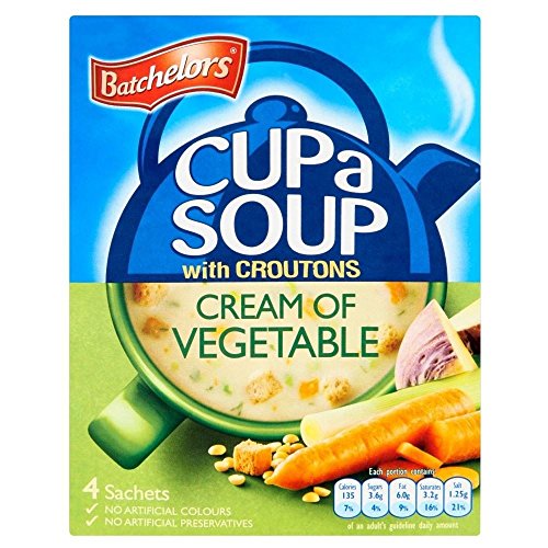 Batchelors Cup a Soup with Croutons - Cream of Vegetable Instant Soup (4 Pack, 120g) | Quick & Easy Meal, Office Lunch, Camping Food, On-the-Go Snack