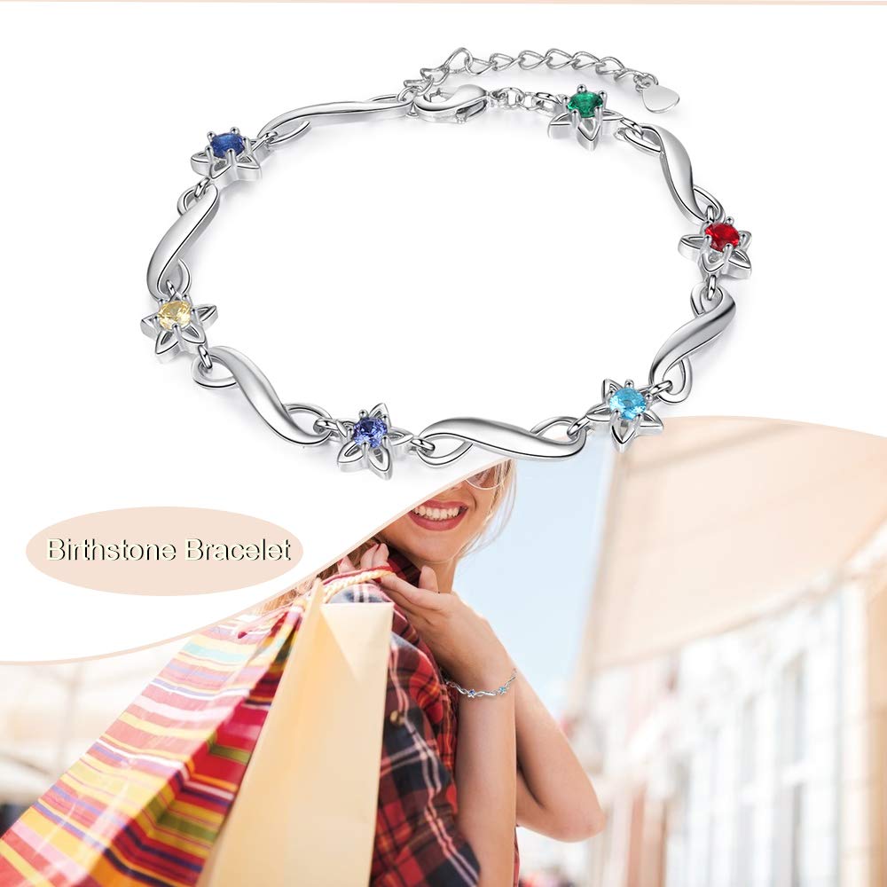 Personalized Infinity Mothers Bracelet with 6 Simulated Birthstones & Engraved Names - Family Jewelry Gift for Women, Mom, Wife - Perfect for Mother's Day, Birthday & Anniversary Celebrations