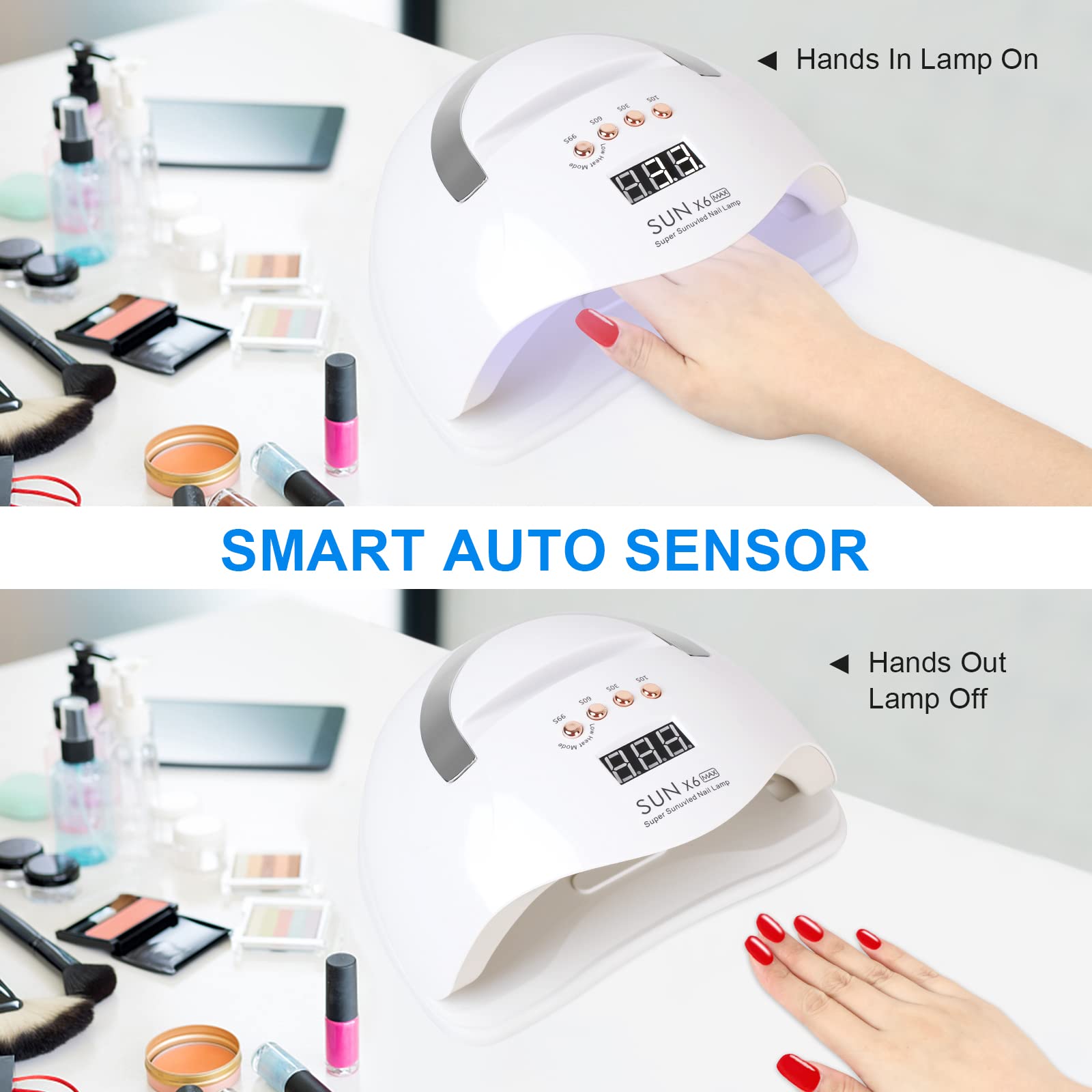 220W UV LED Nail Lamp with Phone Holder - Professional Gel Polish Dryer & Curing Light with Auto Sensor, 45 LED Beads & 4 Timer Settings for Nail Art Design | Perfect for Home Manicures & Salon Nail Extensions