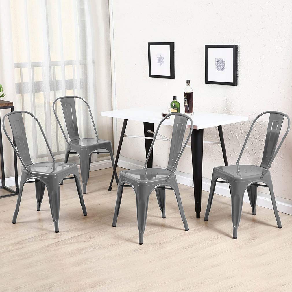 FDW 4-Piece Metal Dining Chairs Set - Indoor/Outdoor Stackable Kitchen & Patio Chairs - 18