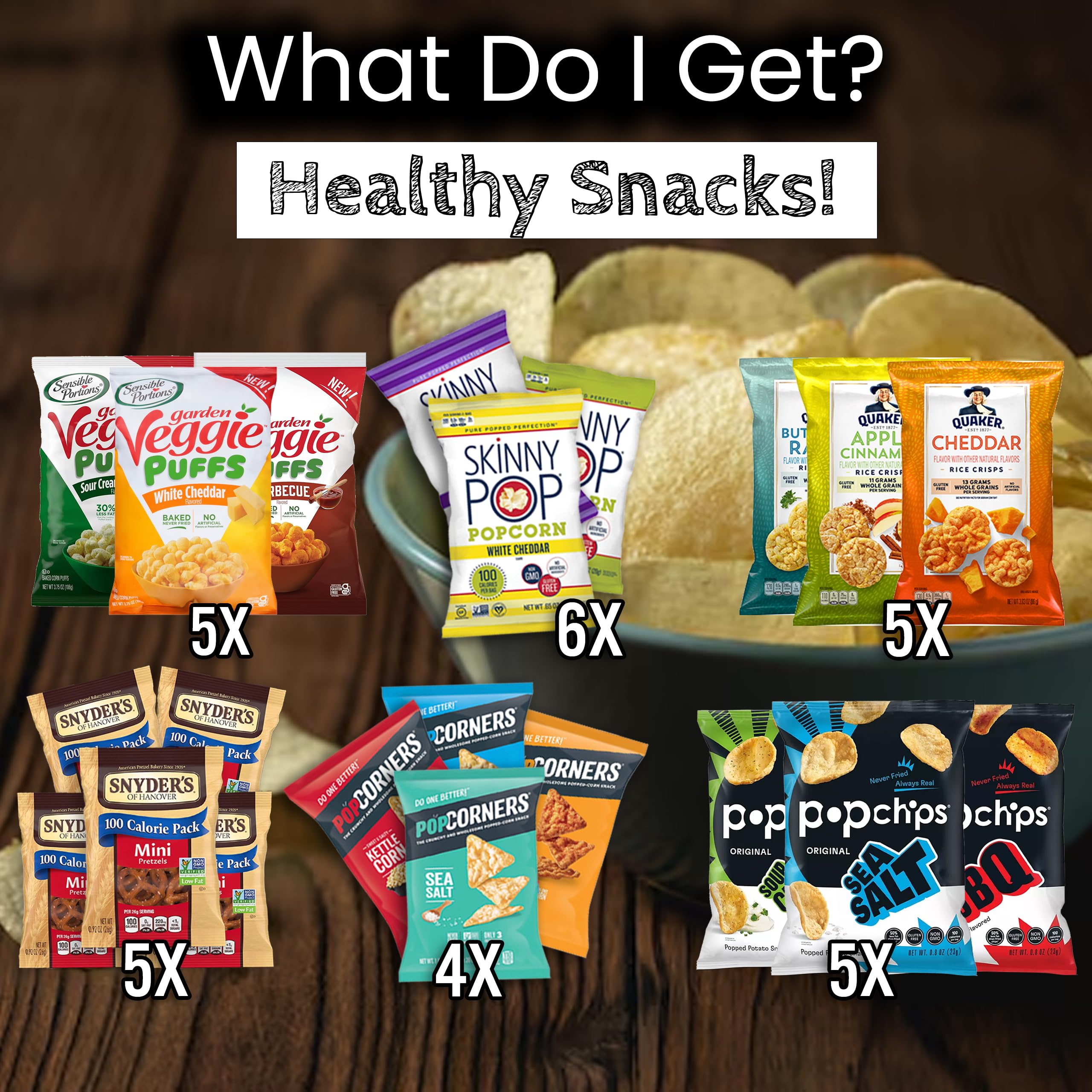 Healthy Snacks Variety Pack (30 Items) - Bulk Assortment of Organic Chips, Popcorn & Crisps - Perfect for Office, School & On-the-Go Snacking