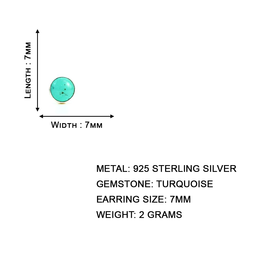 925 Sterling Silver Stud Earrings for Women - Turquoise Gemstone, Minimalist Round Design, Hypoallergenic & Lightweight, December Birthstone Jewelry - Perfect for Gifts, Everyday Wear & Special Occasions