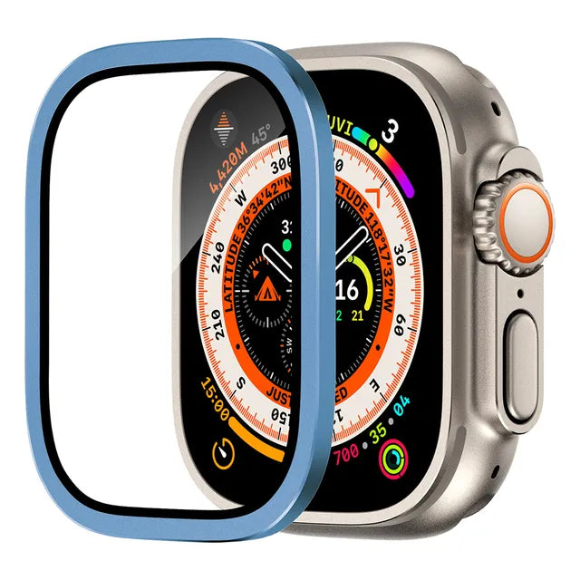 49mm Ultra Bezel Ring with Tempered Glass Protector - Durable Metal Frame & Scratch-Resistant Screen Cover for Smartwatches (Perfect for Fitness Tracking, Workouts & Everyday Wear)