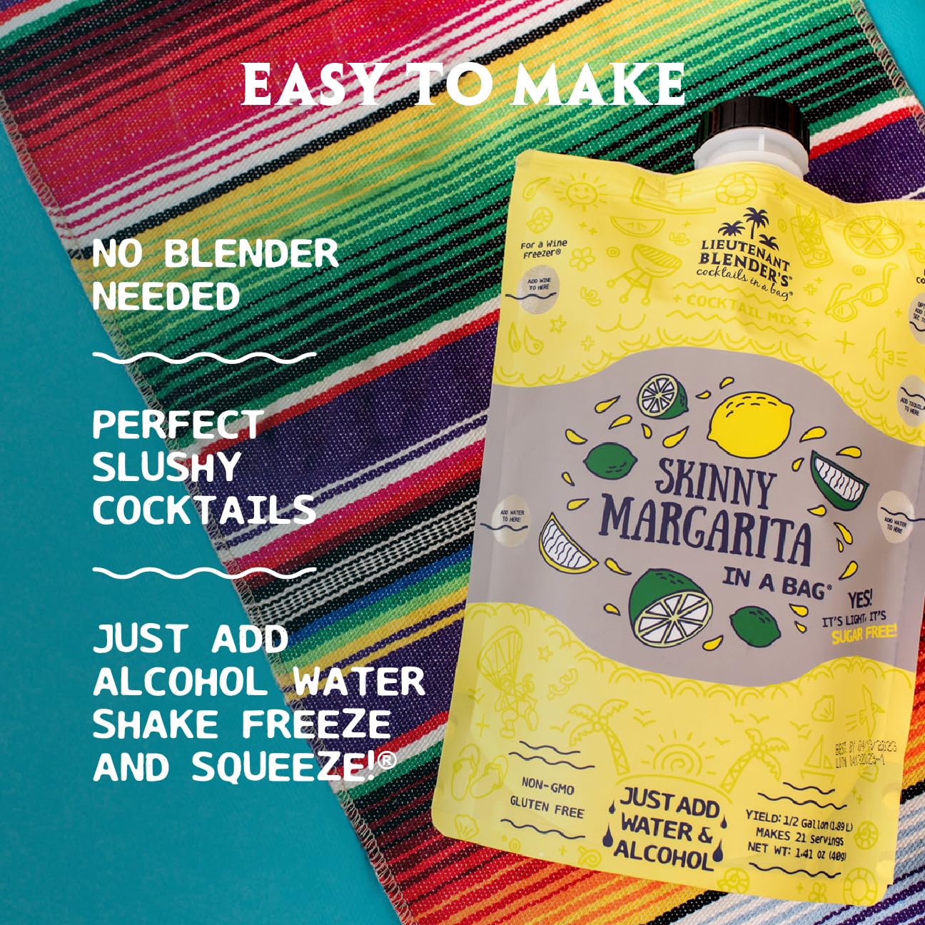 Keto Friendly Skinny Margarita Mix in a Bag - Low Carb Margarita Mix for Cocktails & Mocktails - Makes 1/2 Gallon - Add Tequila, Wine or Enjoy Alcohol-Free (Pack of 1) - Perfect for Parties, BBQs & Summer Gatherings