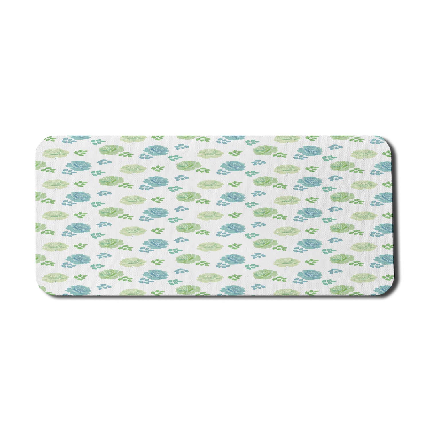 Ambesonne Floral Computer Mouse Pad - Pastel Rose Flowers & Leaves Design, Non-Slip Rubber Base, Extra Large 35