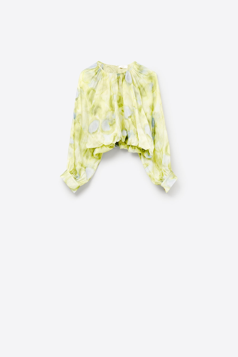 Floral Print Chiffon Blouse with Puff Sleeves - Elegant Green Women's Top for Casual Wear & Office Outfits