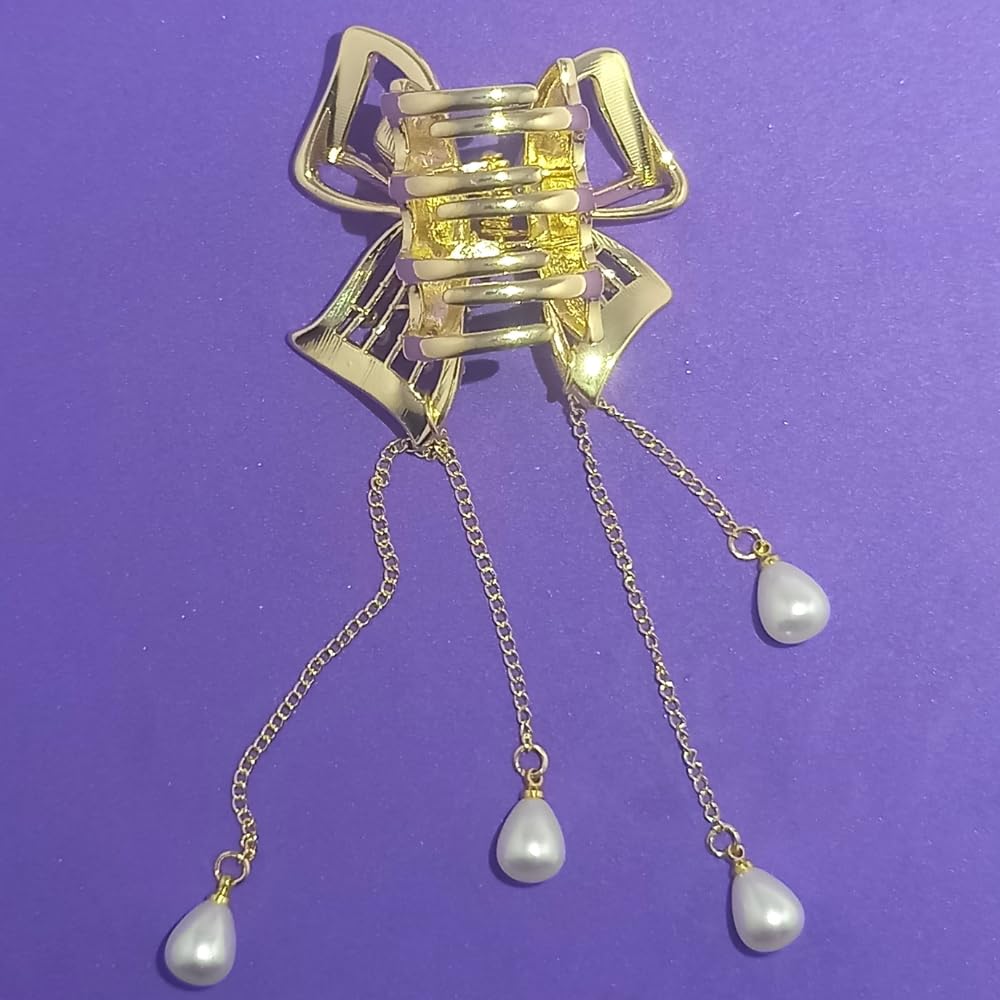 RSJ TRADERS Pearl Stone Hair Clips for Women & Girls - Elegant Butterfly Wedding Hair Clutcher with Metal & Pearl Accents - Perfect for Bridal, Prom, Parties & Everyday Hairstyles