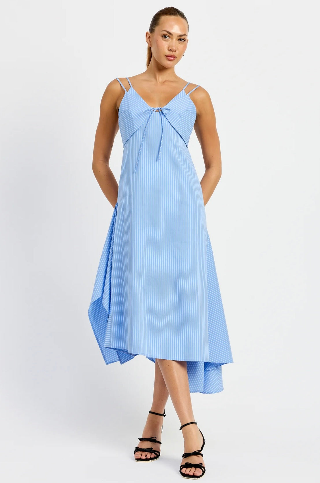 Lilith Stripe Midi Maxi Dress for Women - Flowy Summer Beach Dress with Side Slits, Boho Chic Floral Print, Comfortable Casual & Party Wear - Perfect for Vacations, Weddings, and Date Nights