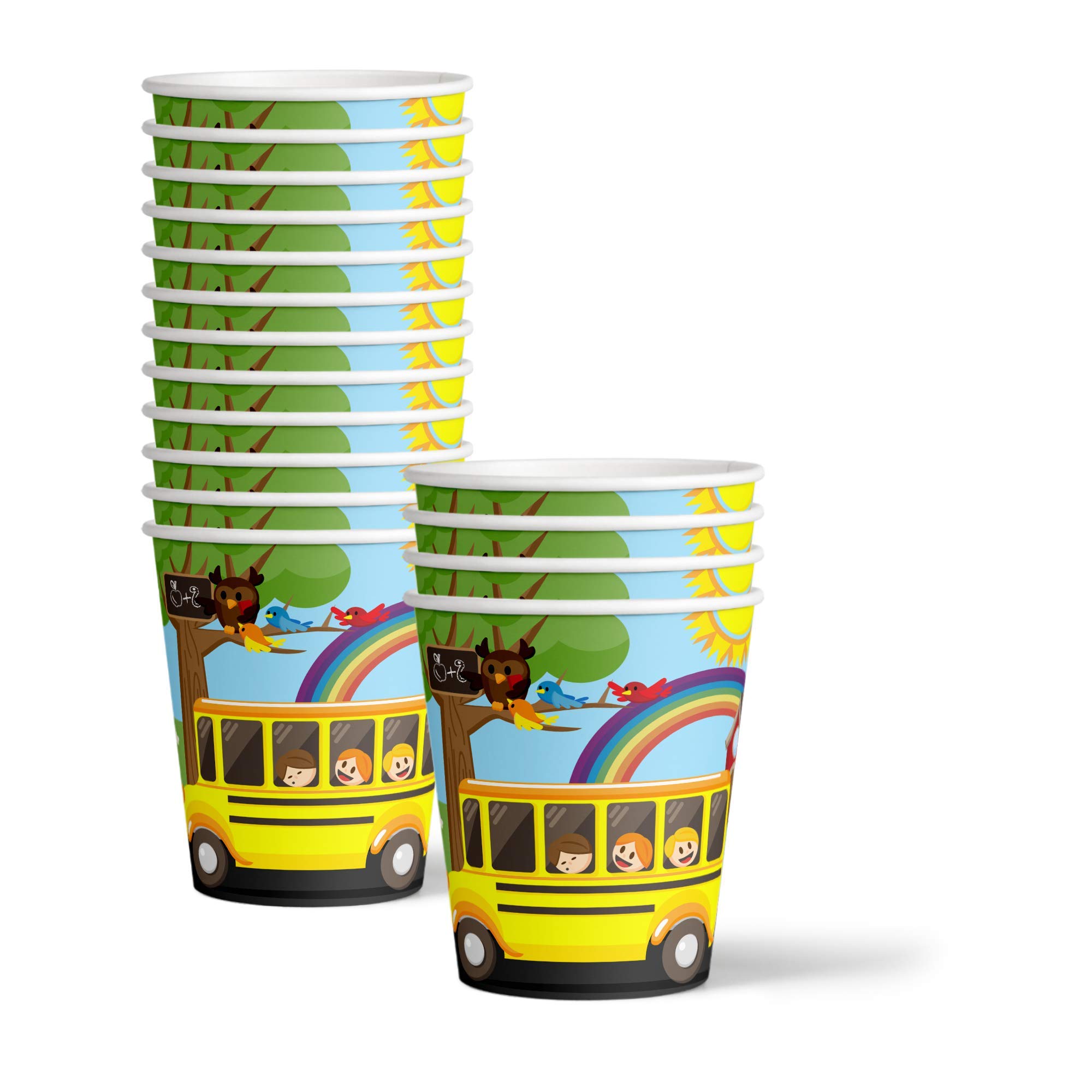 School Bus Themed Birthday Party Supplies Set - 16-Piece Tableware Kit with Plates, Napkins & Cups for Kids' Birthday Celebrations & School Bus Decorations