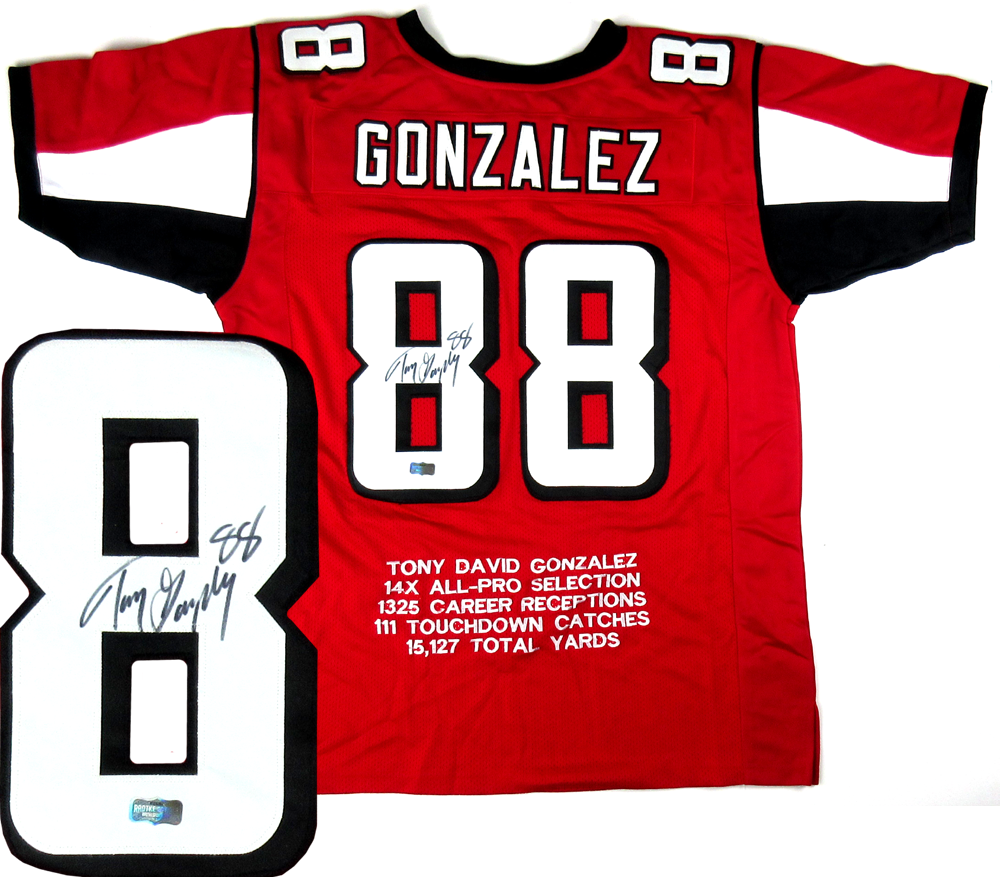 Tony Gonzalez Autographed Atlanta Falcons Red Embroidered Custom Jersey - Officially Licensed NFL Collectible for Fans, Sports Memorabilia Display & Gifts