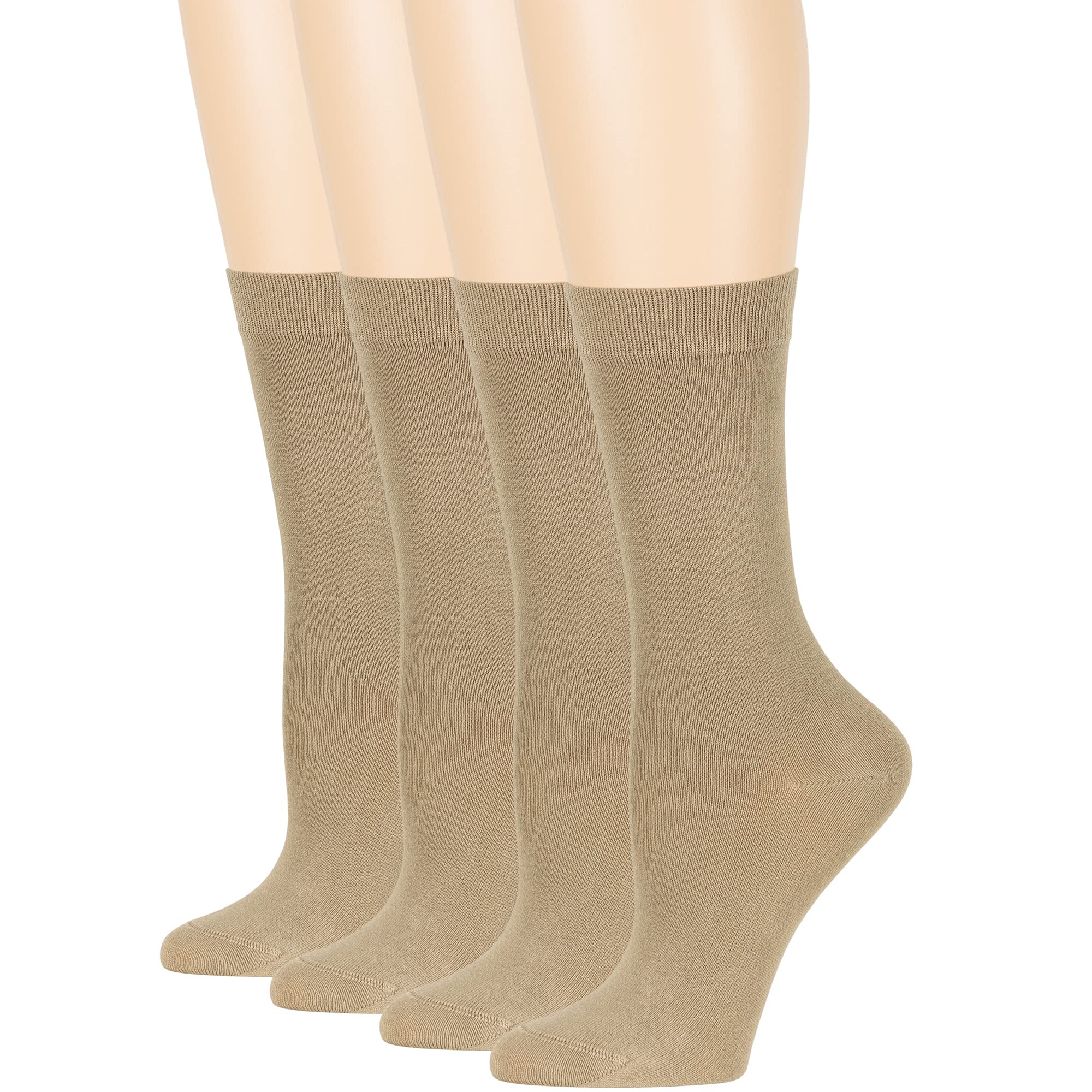 Women's Bamboo Dress Socks 4-Pack - Soft Breathable Crew Socks for Work & Everyday Wear - Assorted Colors (Black, Brown, Blue, Grey, Beige, Khaki, Olive Green) - Perfect for Office, Travel & Casual Outfits