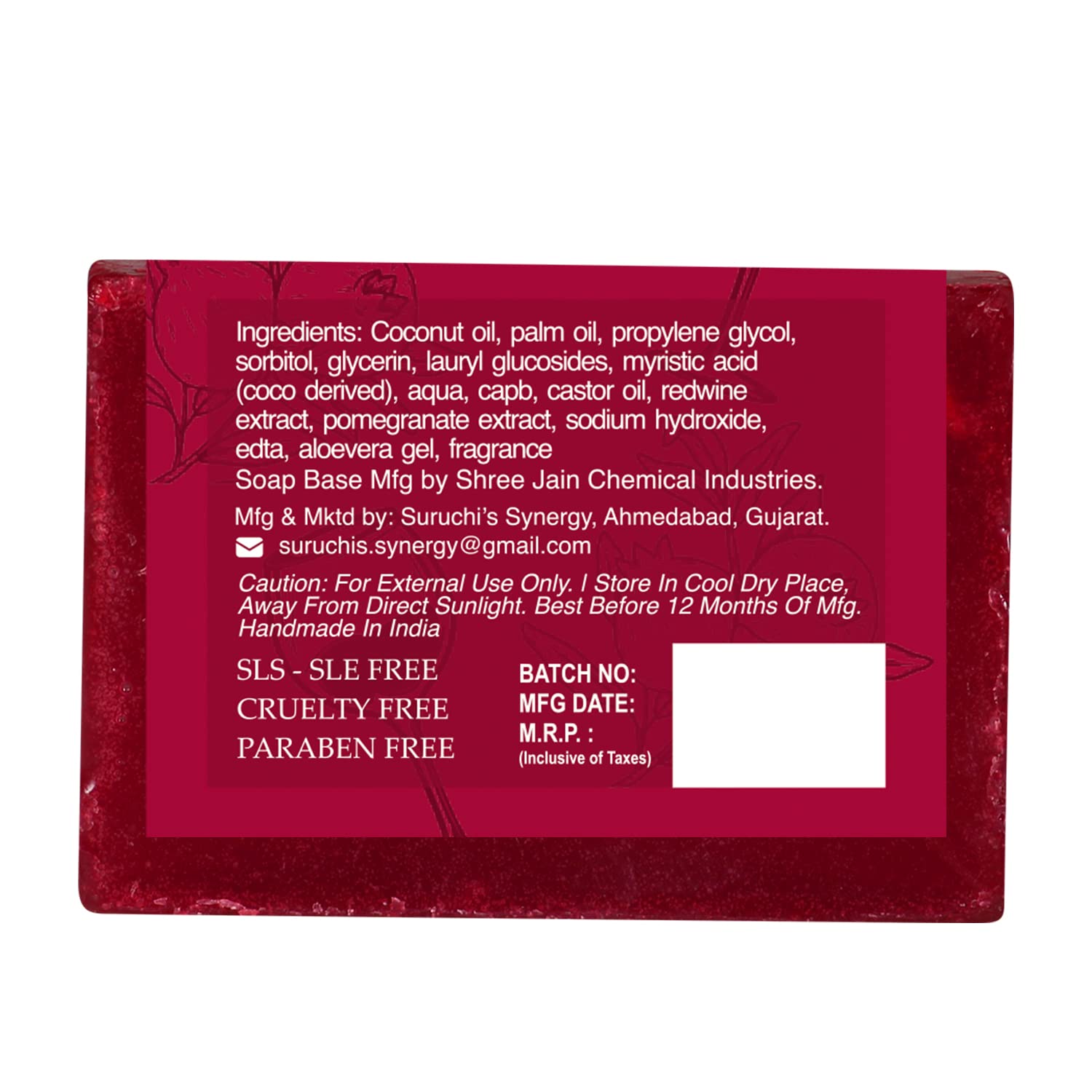 LA NATURAL Red Wine & Pomegranate Anti-Aging Handmade Soap Bar - Cruelty Free, SLS Free, Paraben Free - 3 Pack (95g Each) for Luxurious Bath & Skincare Routine