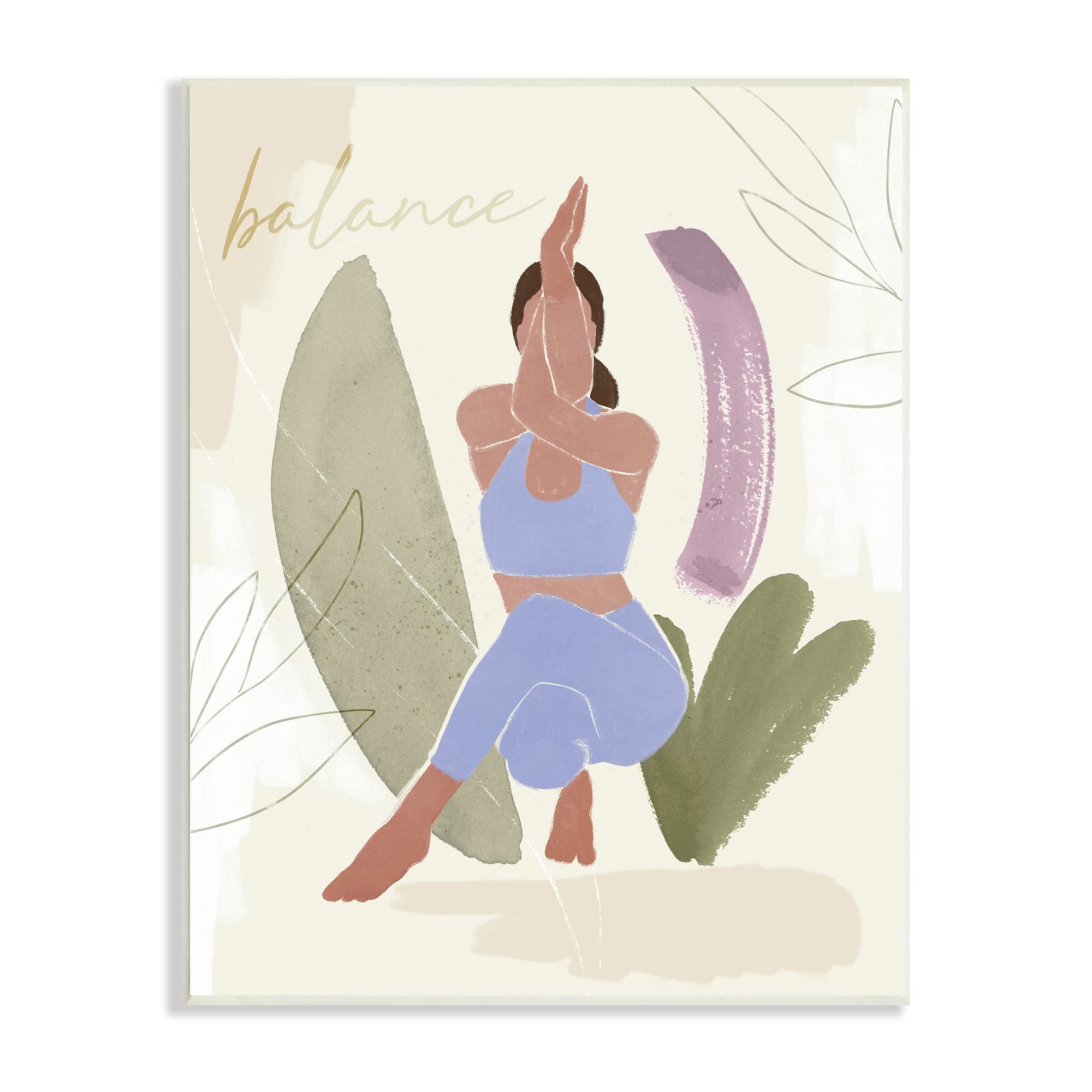 Stupell Industries Balance Text Yoga Fitness Person Botanical Brushstrokes Wall Art - Designed by Victoria Barnes - Perfect for Yoga Studios, Home Gyms & Meditation Spaces