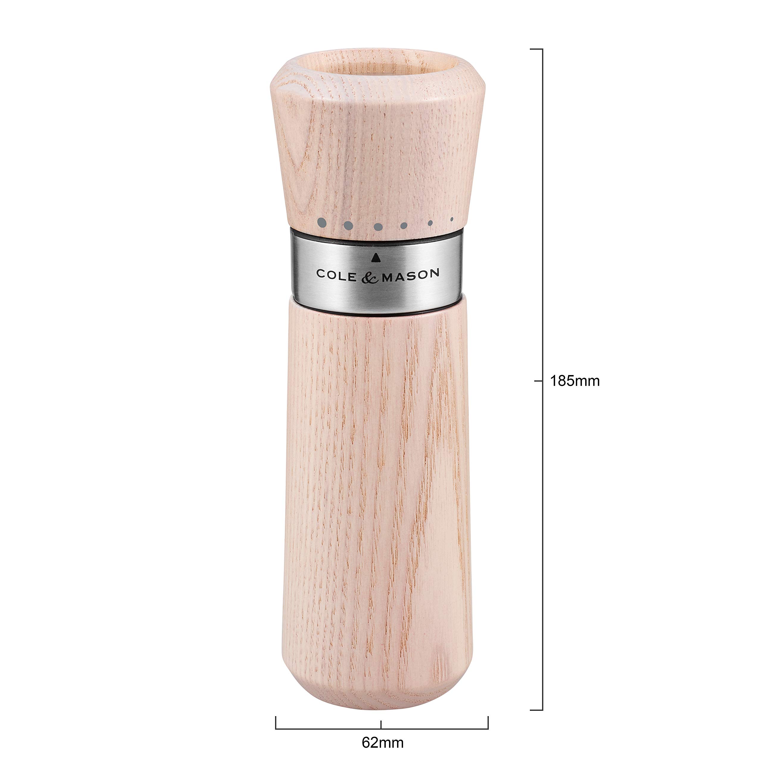 Cole & Mason Lyndhurst Nordic White Salt and Pepper Mills Set - Premium Stainless Steel & Stained Ash Wood - 185mm Gourmet Precision+ Grinders - Perfect for Kitchen, Dining Table & Gift Giving