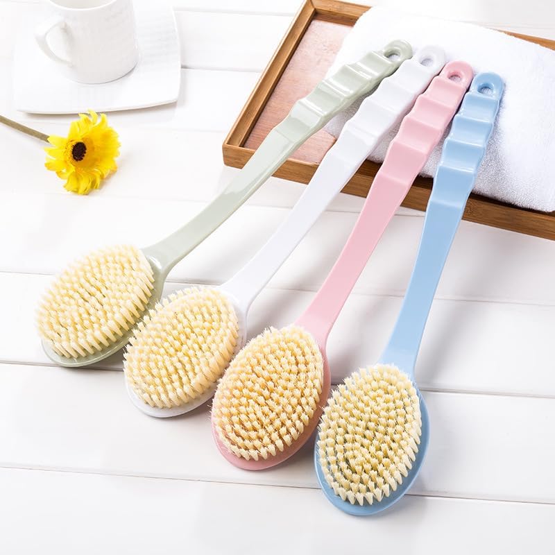 KitchenFest® Long Handle Nylon Bath Brush for Exfoliating & Cleansing - Soft Bristles for Gentle Skin Care - Perfect for Shower, Bath & Spa - Multicolor (Large, 1 Pack)