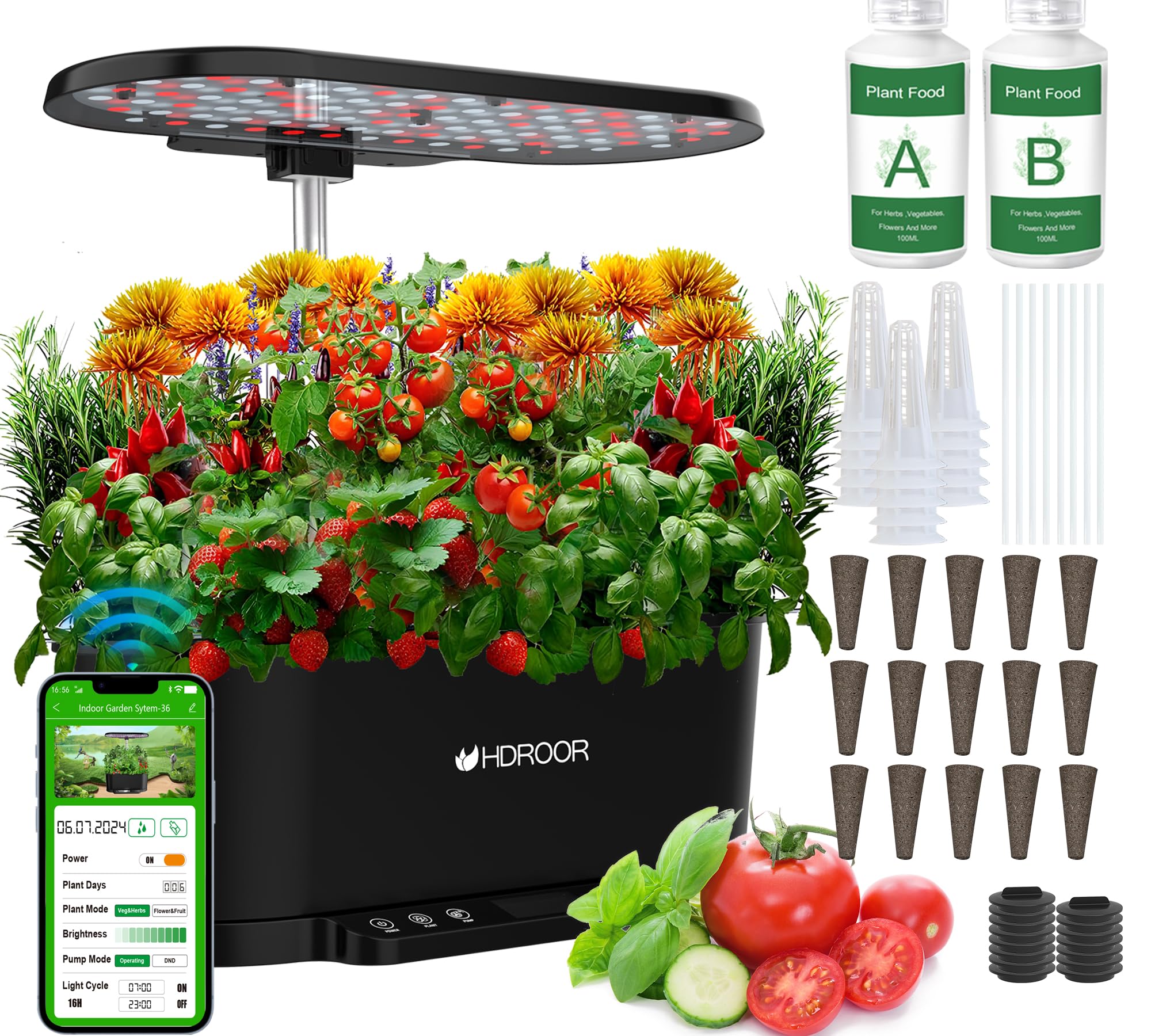 Smart Indoor Hydroponic Garden Kit with 36W Grow Light & APP Control - 15 Pods, Adjustable Height up to 30