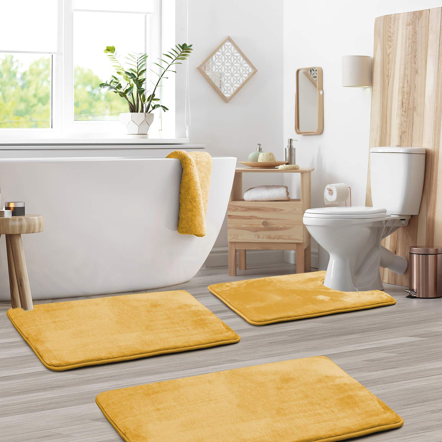 Clara Clark Memory Foam Bath Mat Set - 3 Piece Non-Slip Absorbent Velvet Bathroom Rugs (20