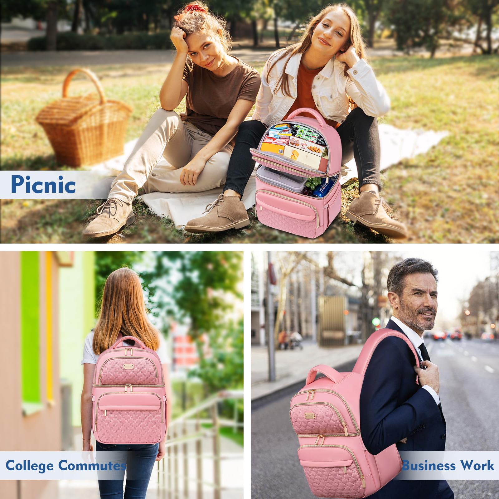 Insulated Double Decker Backpack Cooler - Leakproof Lunch Box for Travel, Picnic, Hiking, Beach & Camping | Lightweight Cooler Backpack for Men & Women | Perfect for Outdoor Adventures, Work Lunches & Sports Events