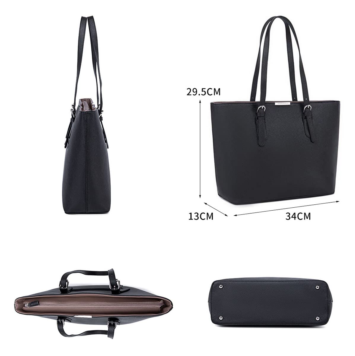 David Jones Women's Large Tote Bag - PU Leather Top Handle Handbag with Shoulder Strap - Spacious A4 Size Shopping Bag for Work, School & Travel - Perfect Laptop Bag for Office, College & City Commute