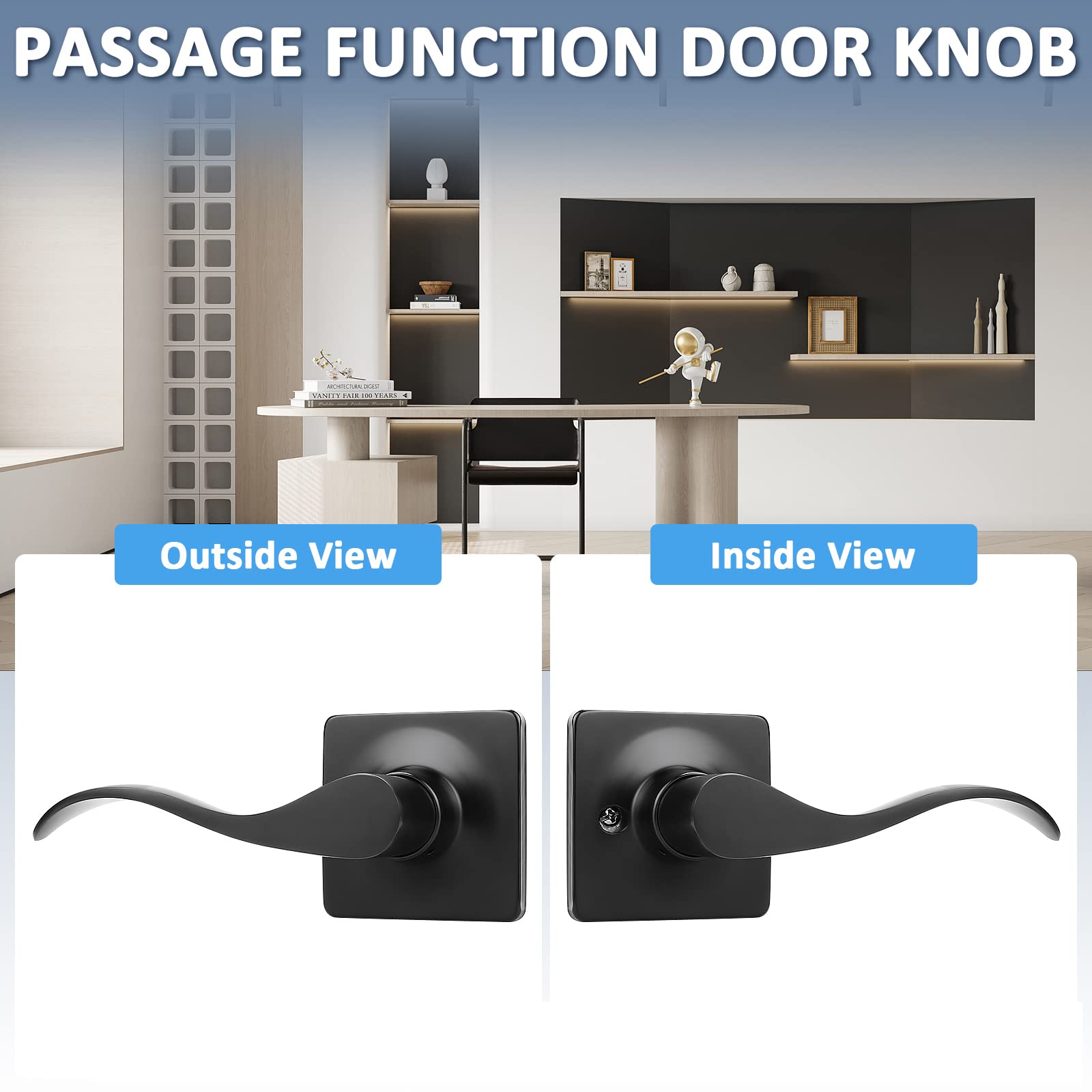 Mengico 1 Pack Black Door Lever Handle with Lock - Reversible Interior Door Knob for Closet, Hallway & Bedroom - Secure & Durable Home Access Solution