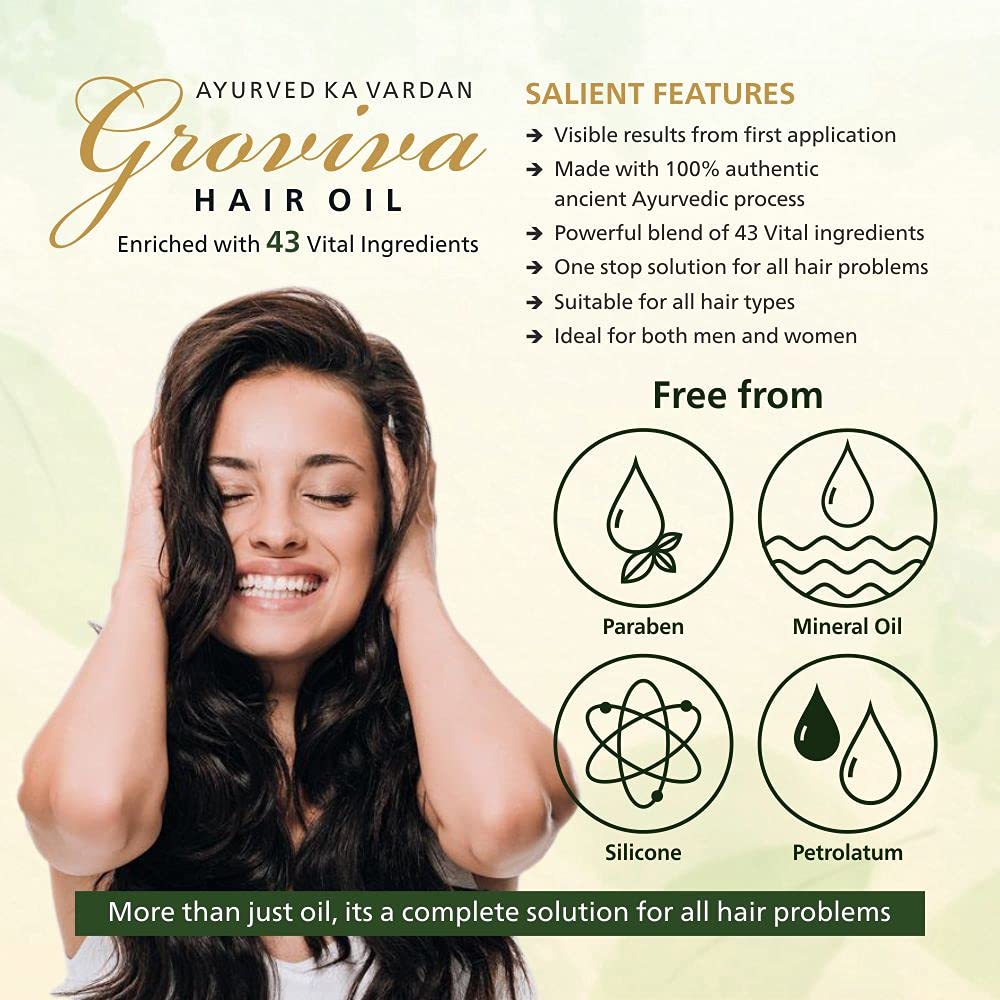 Groviva Hair Growth Oil 100ml - Natural Hair Treatment for Hair Loss, Dandruff & Thicker Hair | Nourishing Scalp Care with Argan & Coconut Oils | Perfect for Daily Hair Care Routine & Styling (1 Pack)