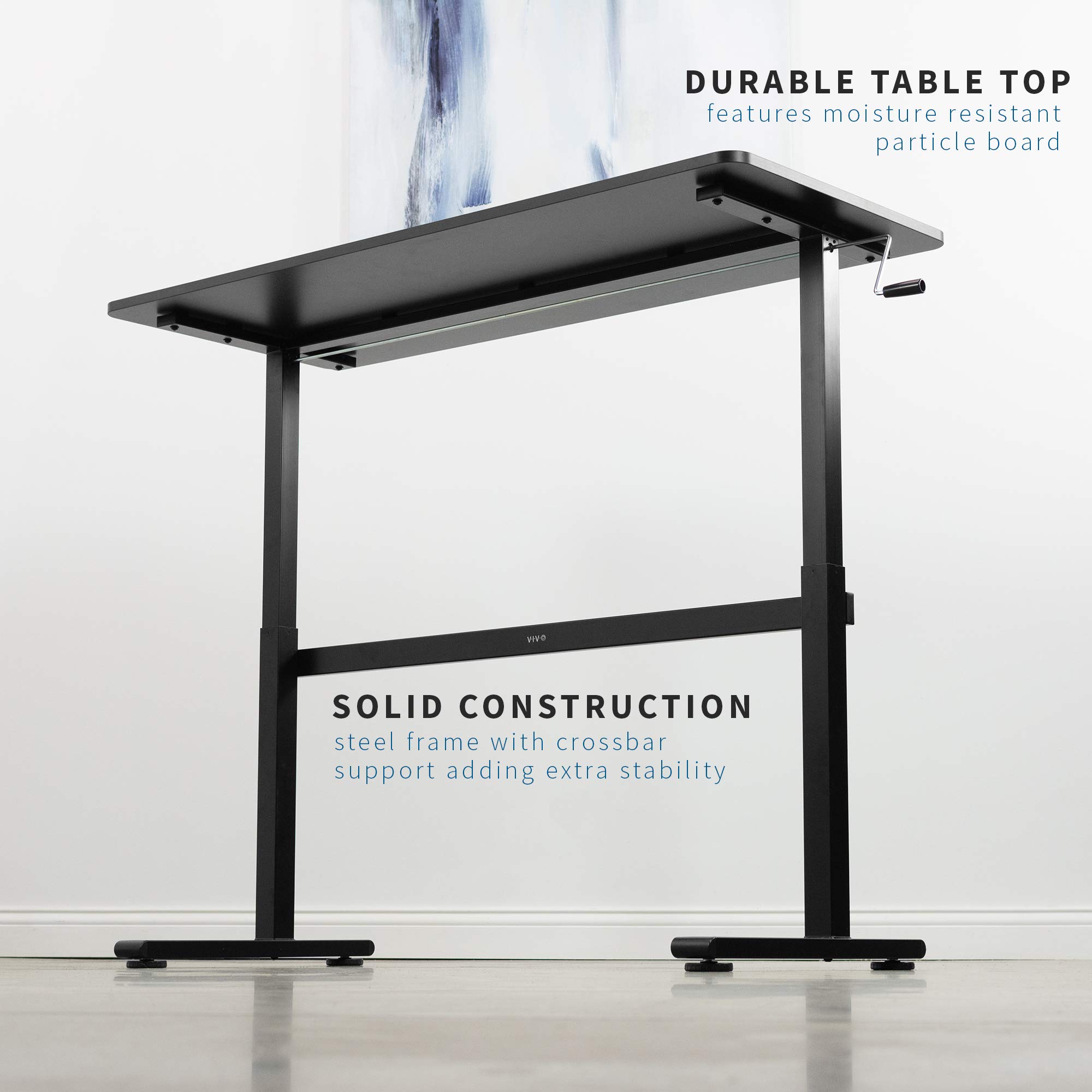 VIVO Height Adjustable 140cm x 61cm Standing Desk | Hand Crank Sit Stand Home Office Workstation with Frame & Table Top | Black | DESK-M55TB | Perfect for Small Spaces & Remote Work